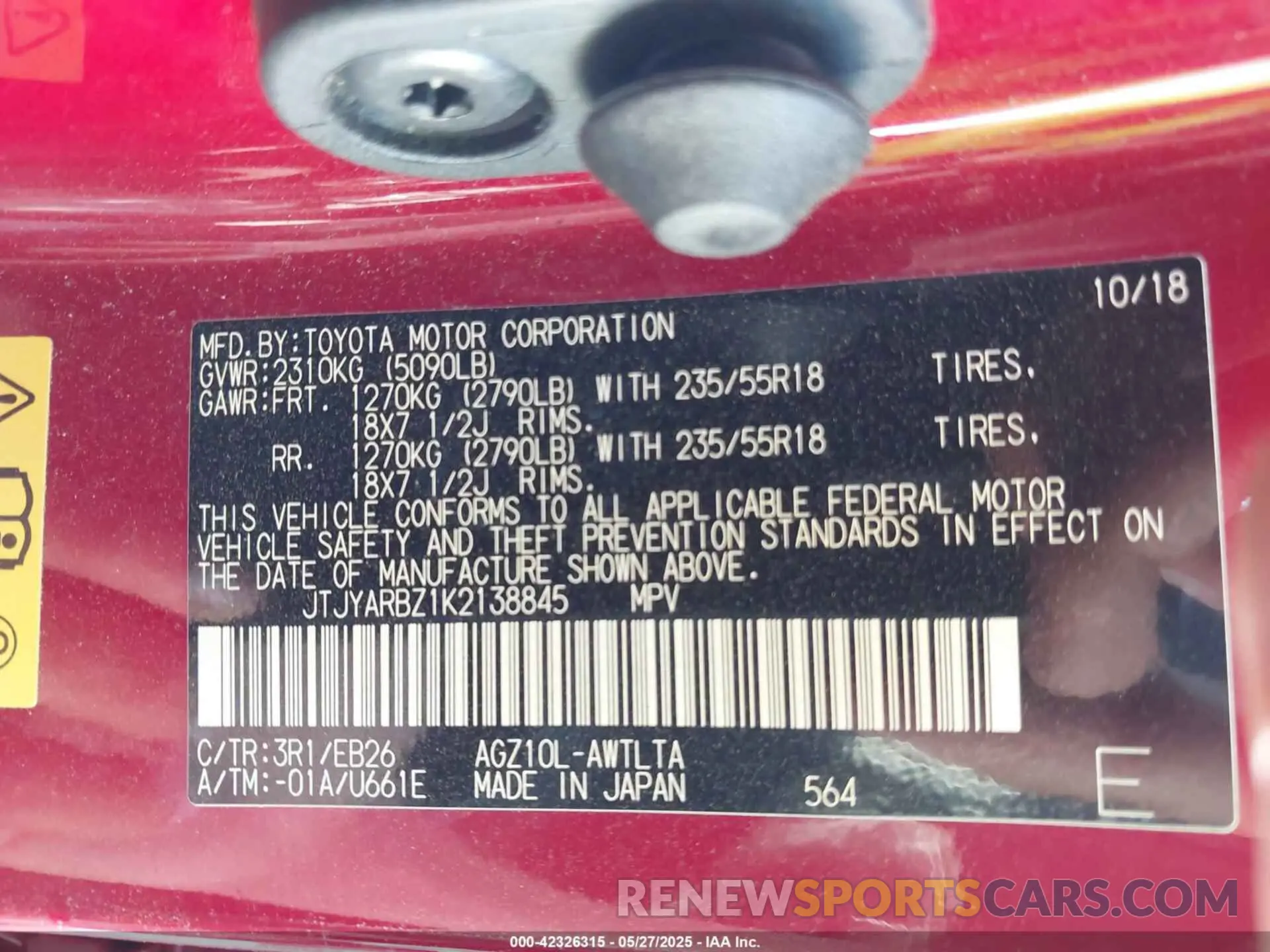9 Photograph of a damaged car JTJYARBZ1K2138845 LEXUS NX 300 2019