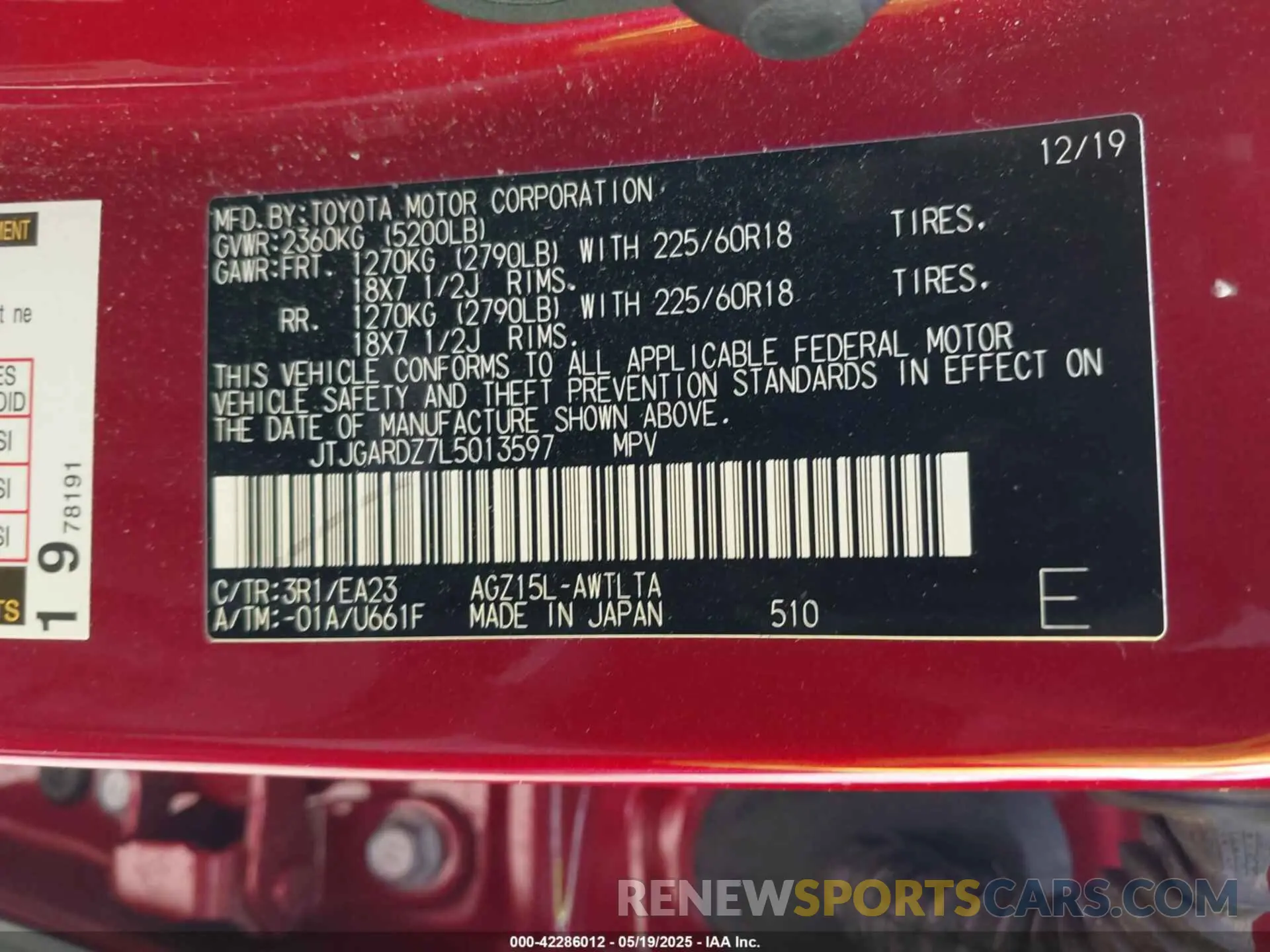 9 Photograph of a damaged car JTJGARDZ7L5013597 LEXUS NX 300 2020