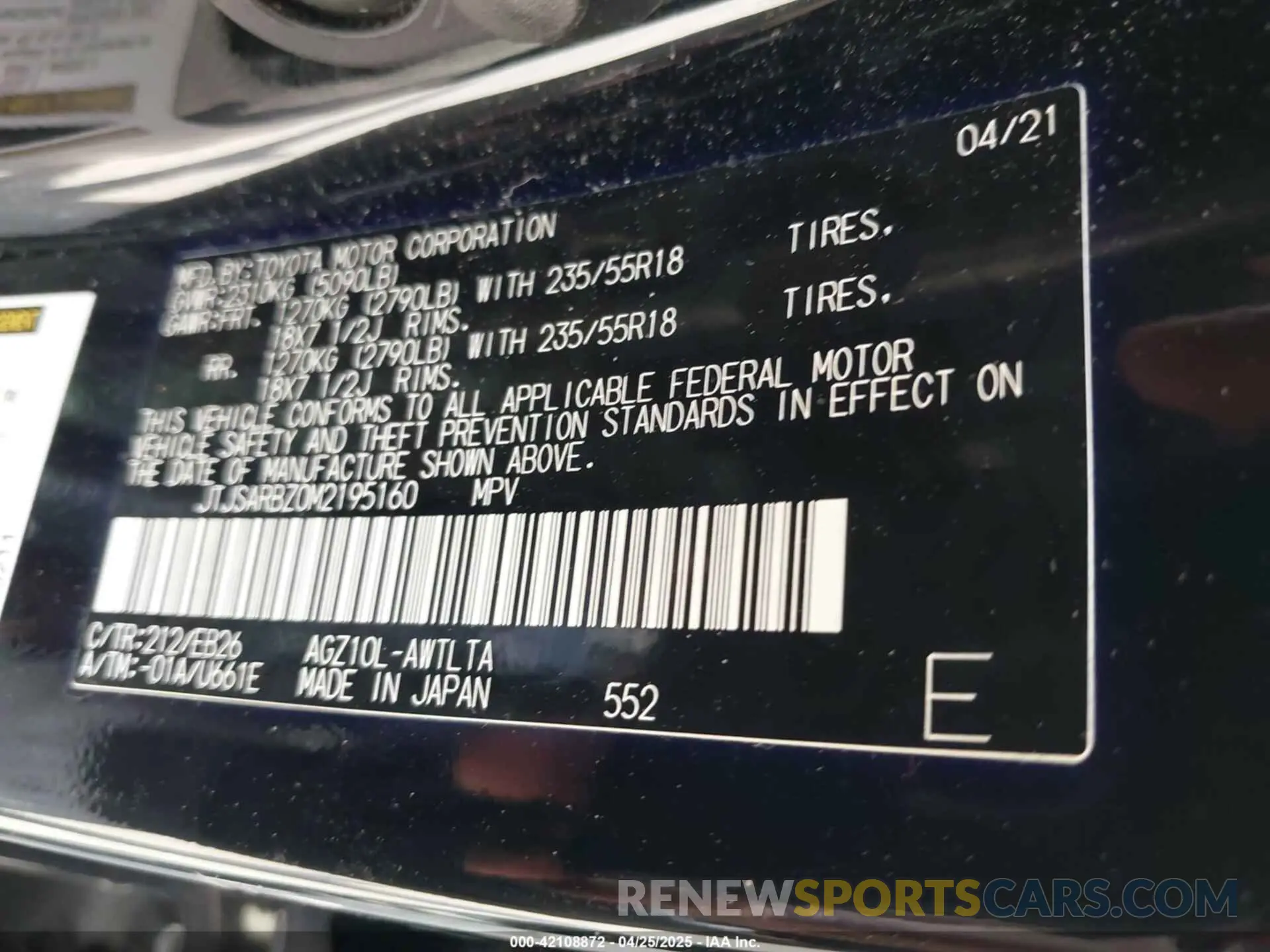 9 Photograph of a damaged car JTJSARBZ0M2195160 LEXUS NX 300 2021