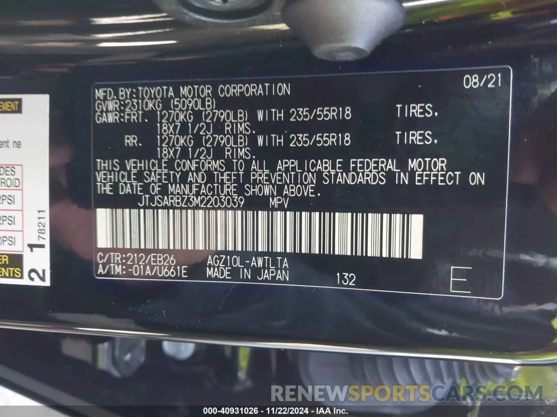 9 Photograph of a damaged car JTJSARBZ3M2203039 LEXUS NX 300 2021