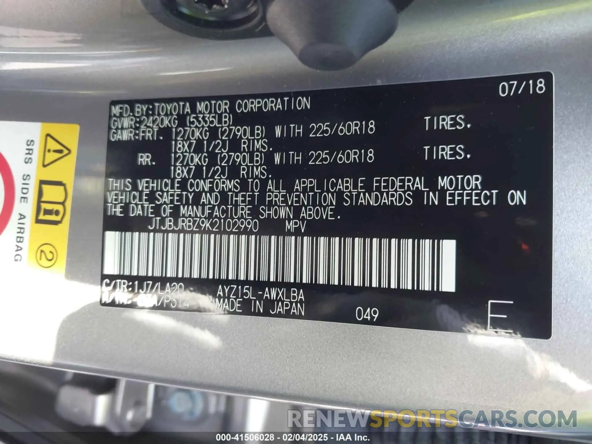 9 Photograph of a damaged car JTJBJRBZ9K2102990 LEXUS NX 300H 2019