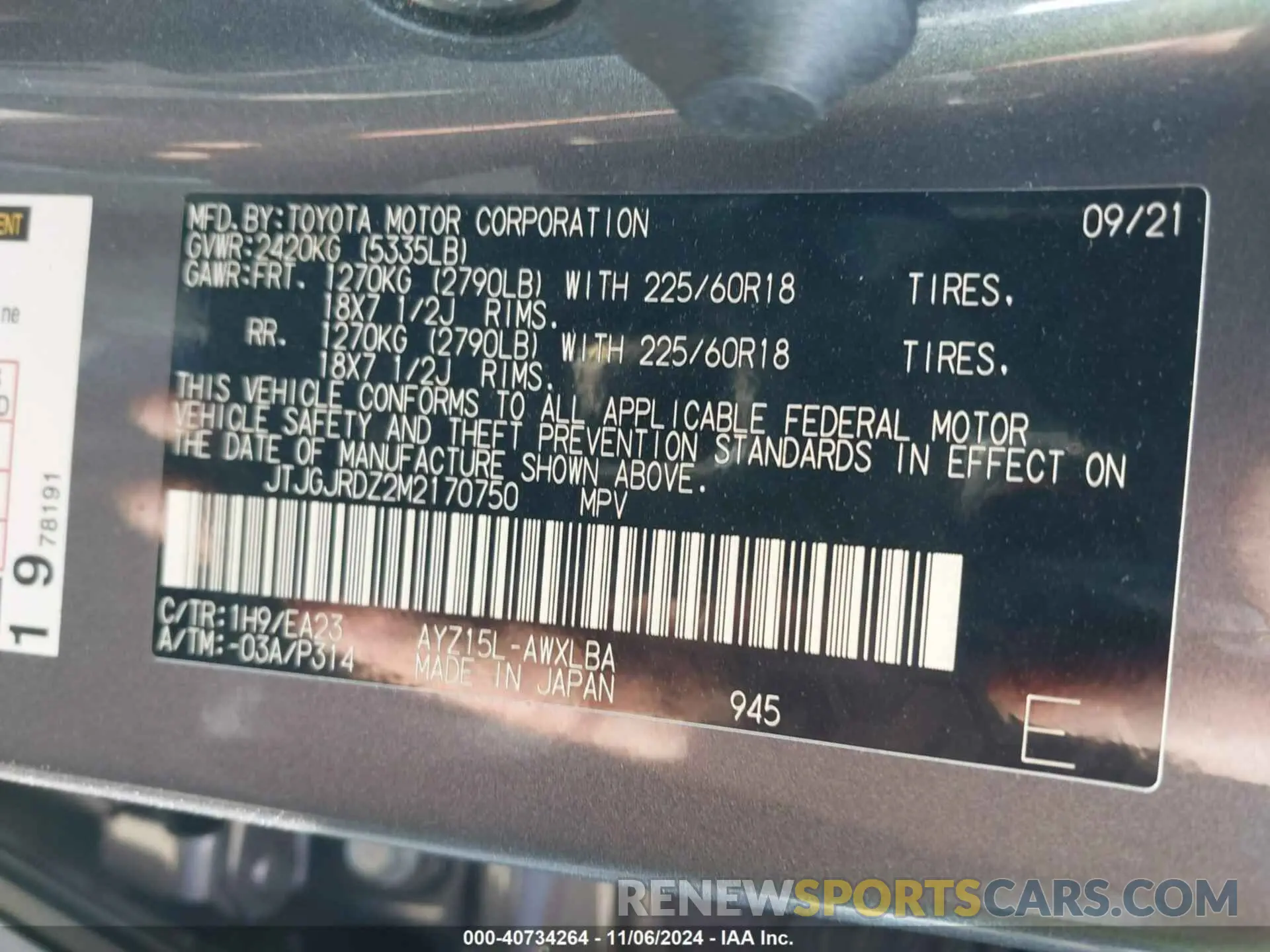 9 Photograph of a damaged car JTJGJRDZ2M2170750 LEXUS NX 300H 2021