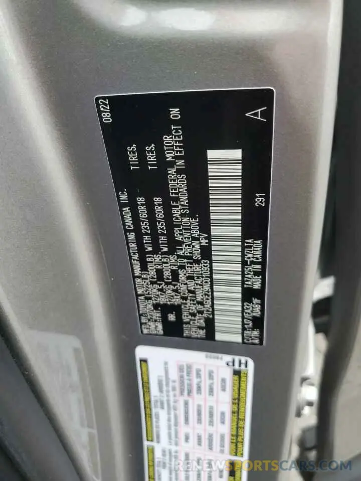 13 Photograph of a damaged car 2T2AGCEZ9NC010933 LEXUS NX 350 2022