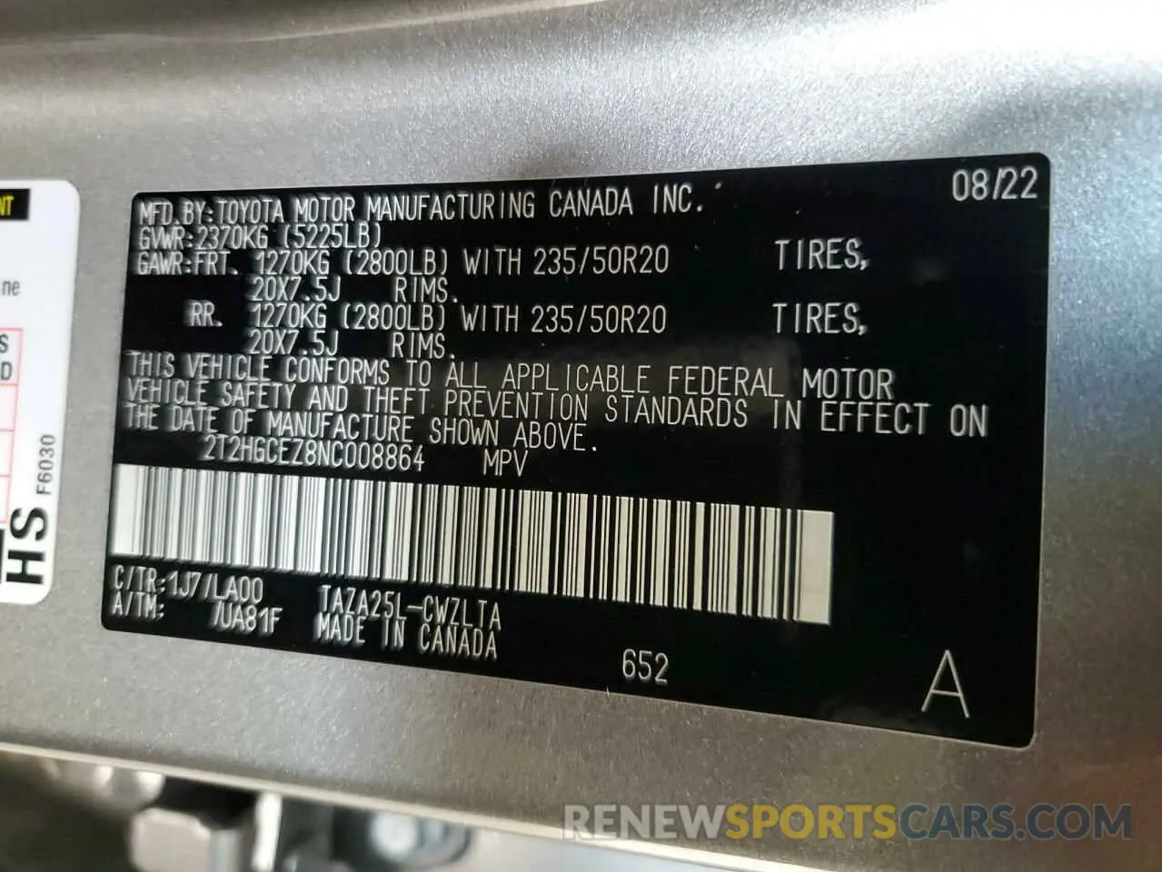 13 Photograph of a damaged car 2T2HGCEZ8NC008864 LEXUS NX 350 2022