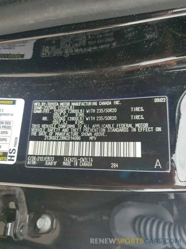 12 Photograph of a damaged car 2T2KGCEZ8NC014086 LEXUS NX 350 2022