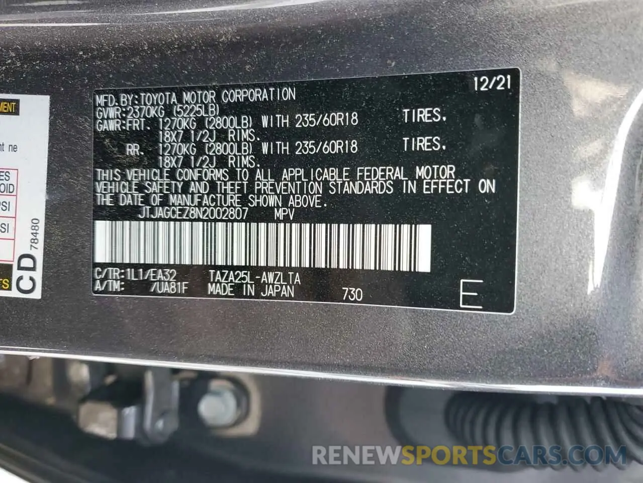13 Photograph of a damaged car JTJAGCEZ8N2002807 LEXUS NX 350 2022