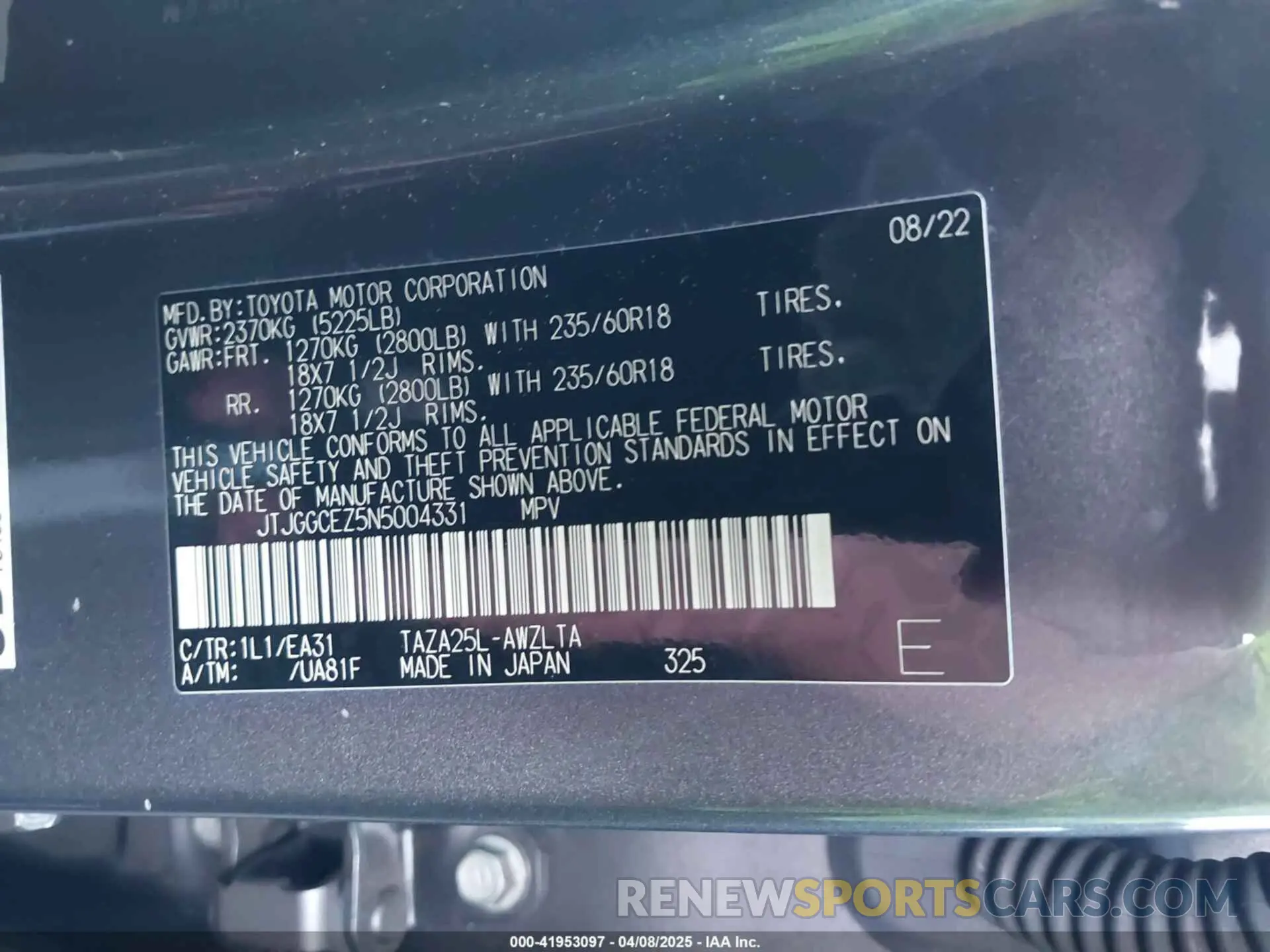 9 Photograph of a damaged car JTJGGCEZ5N5004331 LEXUS NX 350 2022