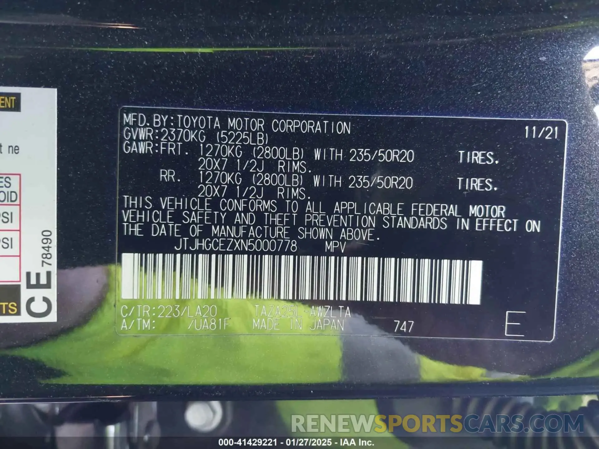 9 Photograph of a damaged car JTJHGCEZXN5000778 LEXUS NX 350 2022