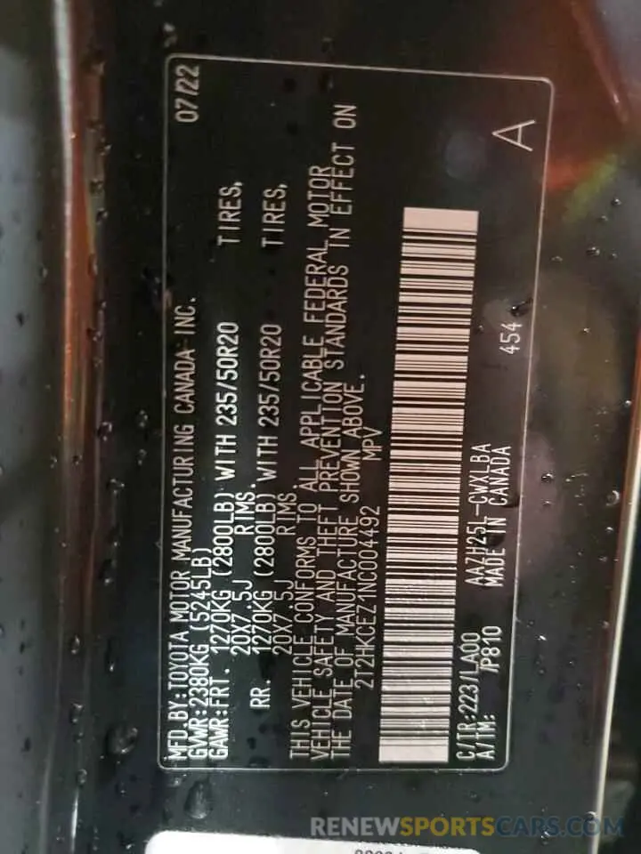 12 Photograph of a damaged car 2T2HKCEZ1NC004492 LEXUS NX 350H 2022
