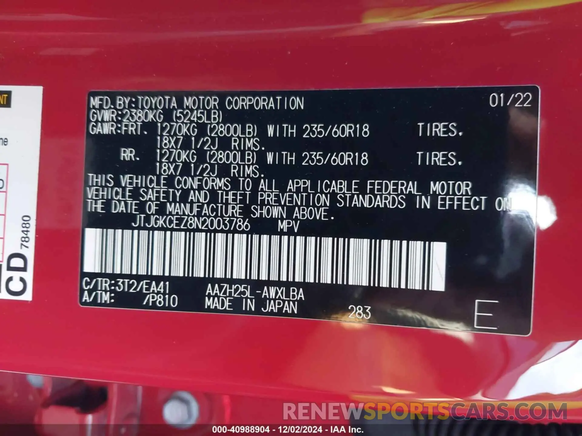 9 Photograph of a damaged car JTJGKCEZ8N2003786 LEXUS NX 350H 2022
