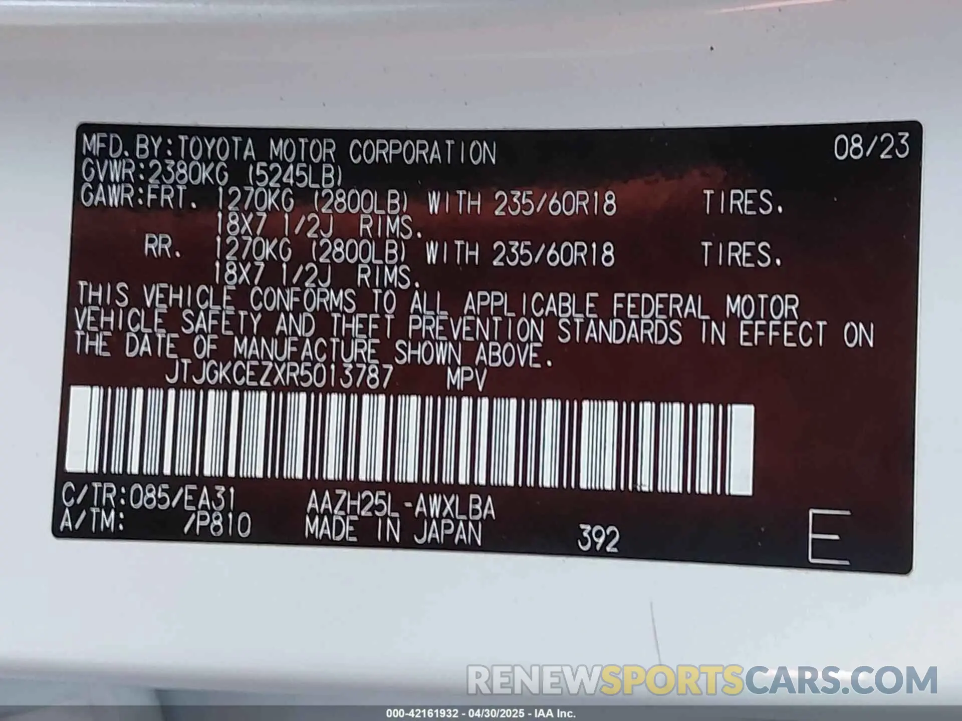 9 Photograph of a damaged car JTJGKCEZXR5013787 LEXUS NX 350H 2024