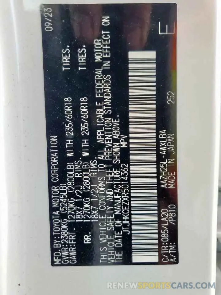 14 Photograph of a damaged car JTJHKCEZXR5014362 LEXUS NX 350H BA 2024