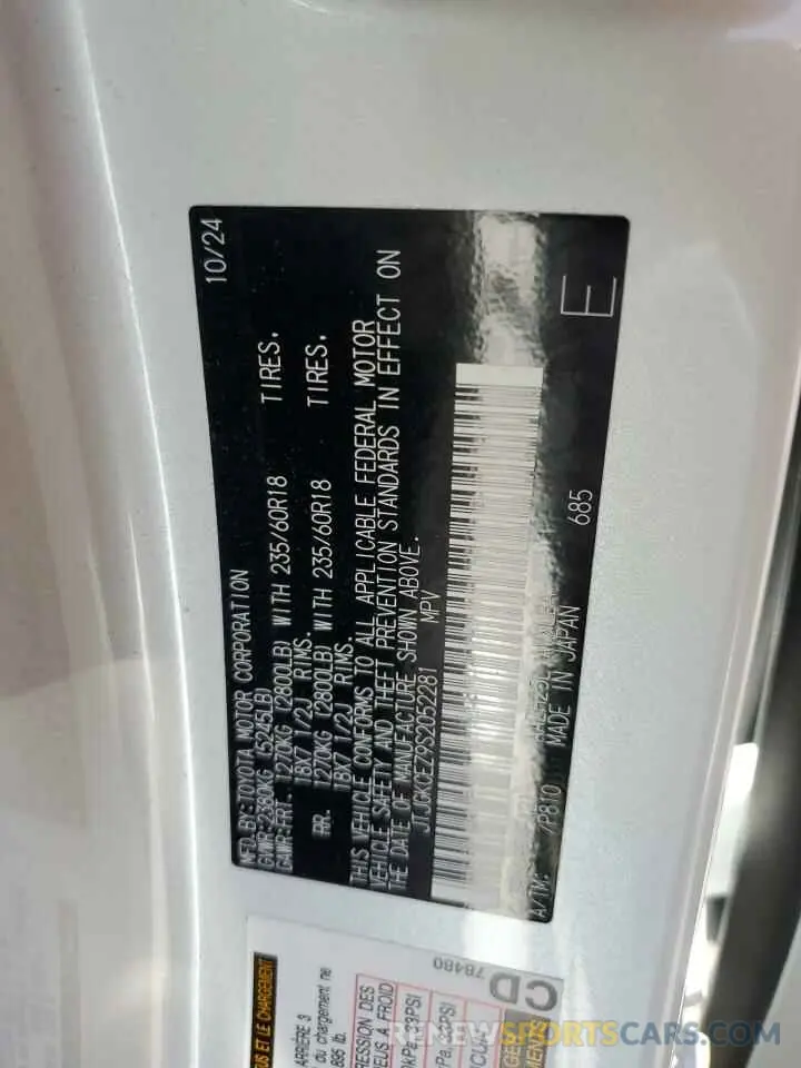 14 Photograph of a damaged car JTJGKCEZ9S2052281 LEXUS NX 350H BA 2025