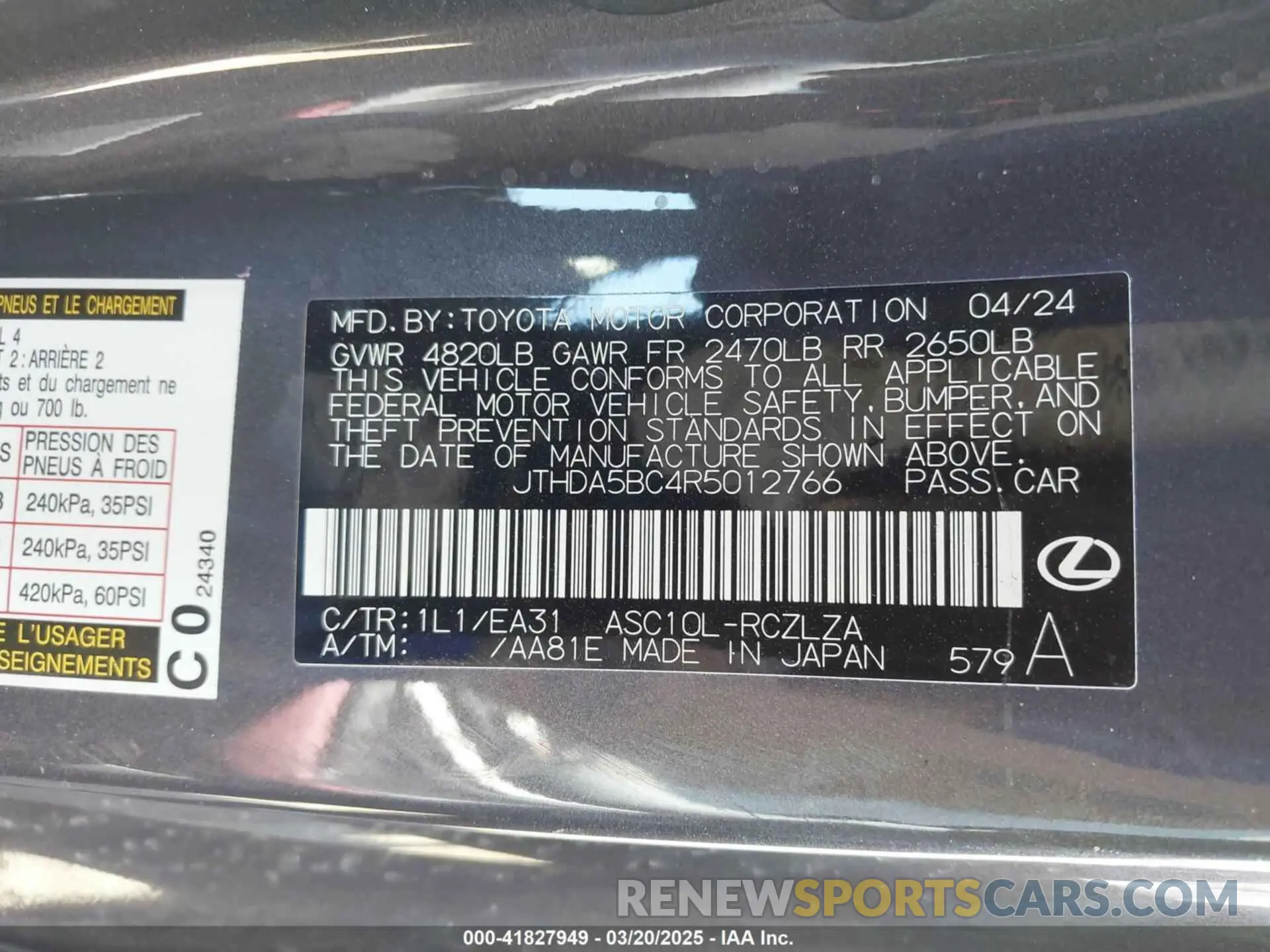 9 Photograph of a damaged car JTHDA5BC4R5012766 LEXUS RC 300 2024
