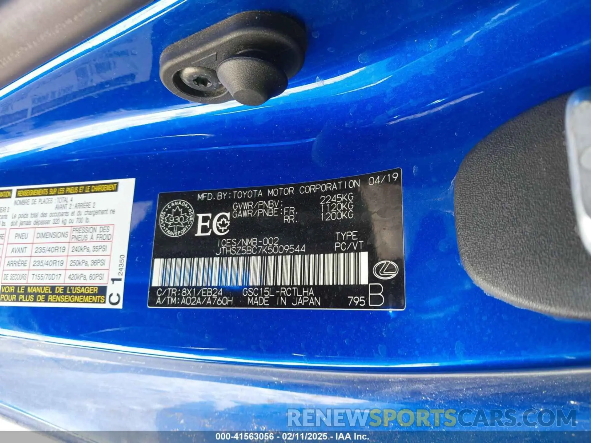 9 Photograph of a damaged car JTHSZ5BC7K5009544 LEXUS RC 350 2019