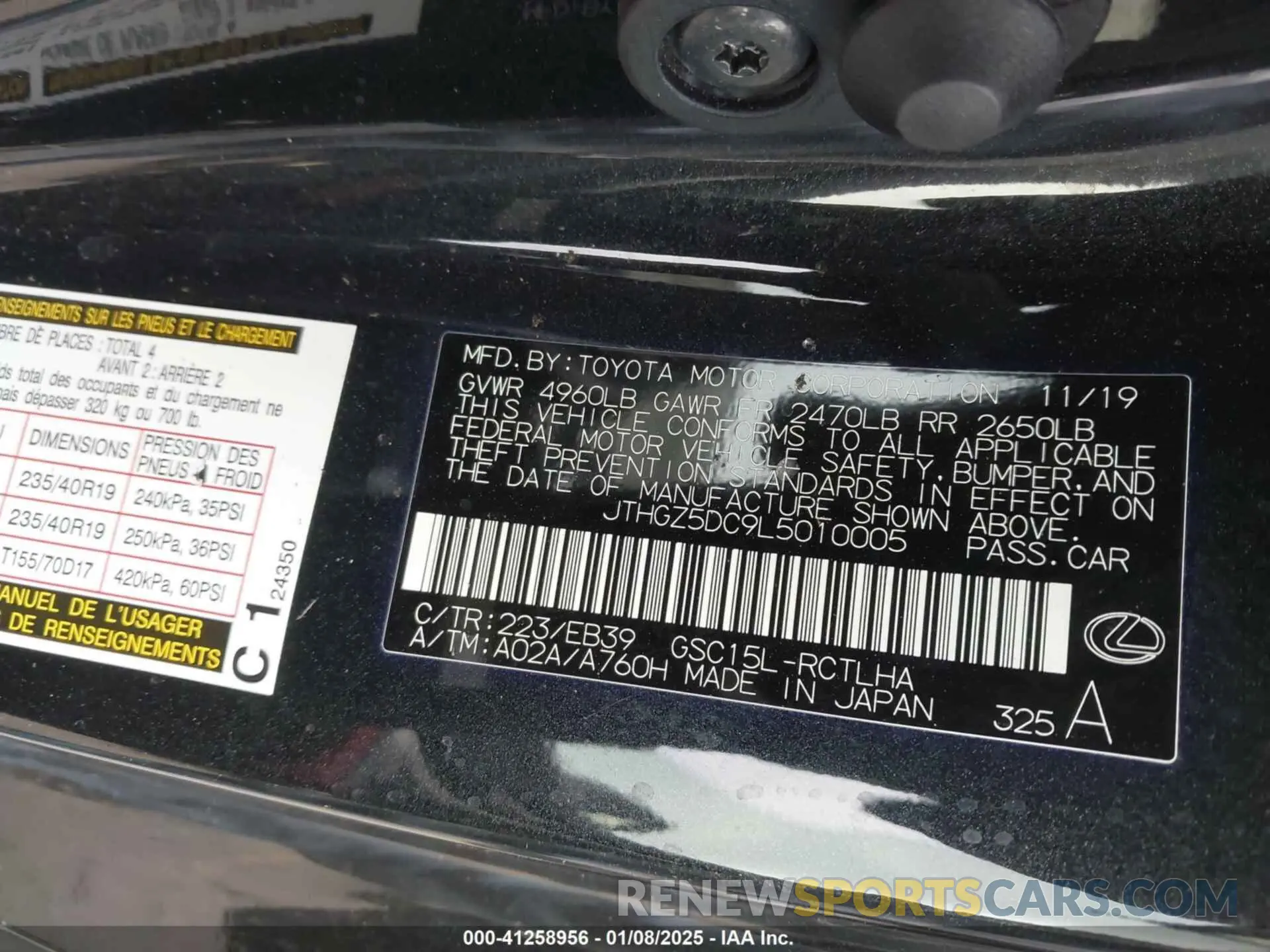9 Photograph of a damaged car JTHGZ5DC9L5010005 LEXUS RC 350 2020