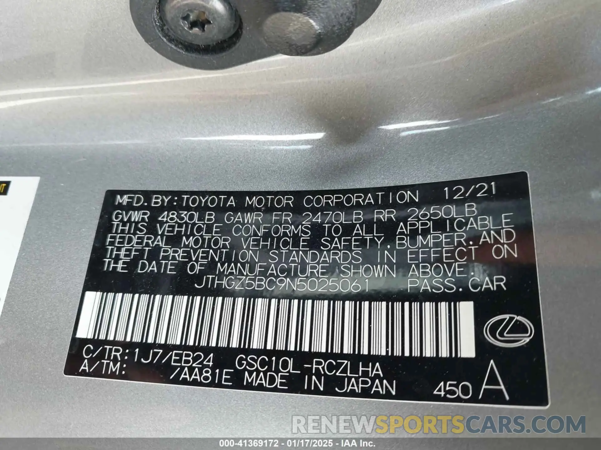 9 Photograph of a damaged car JTHGZ5BC9N5025061 LEXUS RC 350 2022