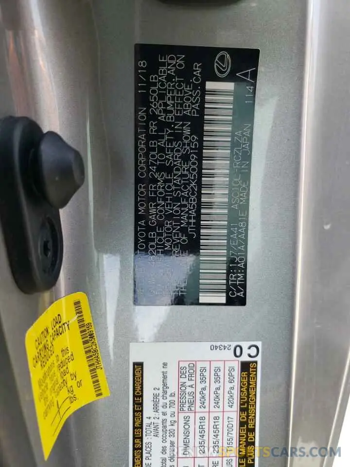 12 Photograph of a damaged car JTHHA5BC2K5009159 LEXUS RC300 2019