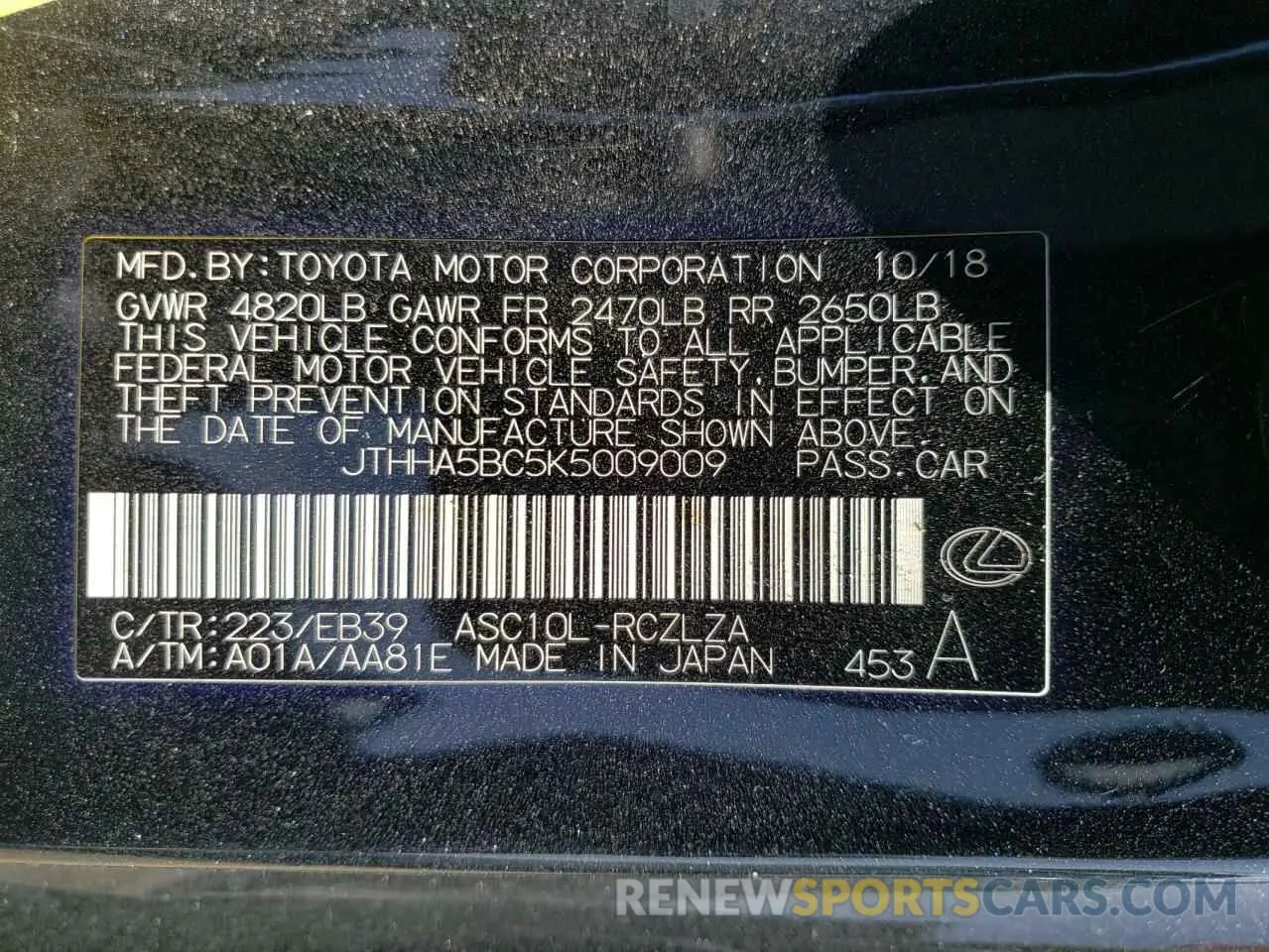 12 Photograph of a damaged car JTHHA5BC5K5009009 LEXUS RC300 2019