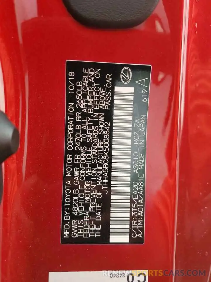 13 Photograph of a damaged car JTHHA5BC8K5008842 LEXUS RC300 2019