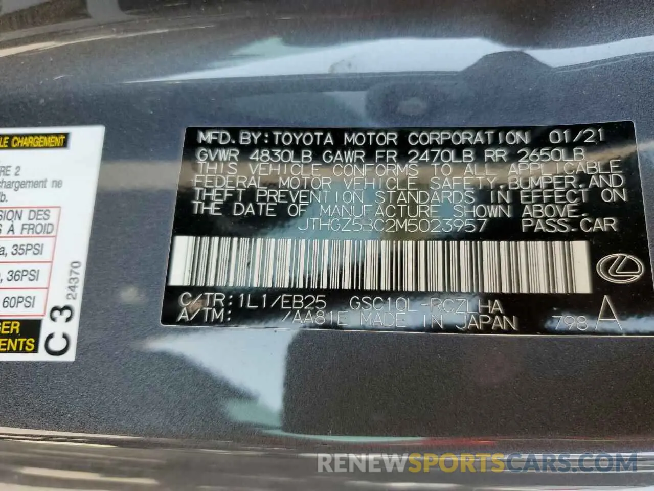 13 Photograph of a damaged car JTHGZ5BC2M5023957 LEXUS RC350 2021