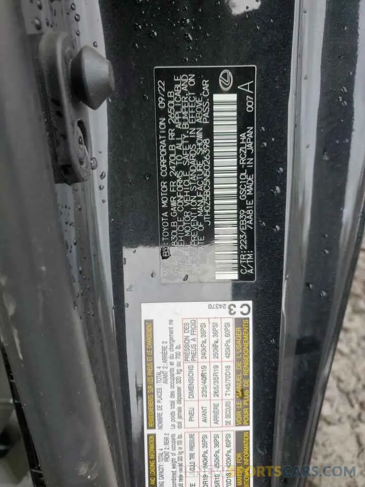 12 Photograph of a damaged car JTHGZ5BC5N5026398 LEXUS RC350 2022
