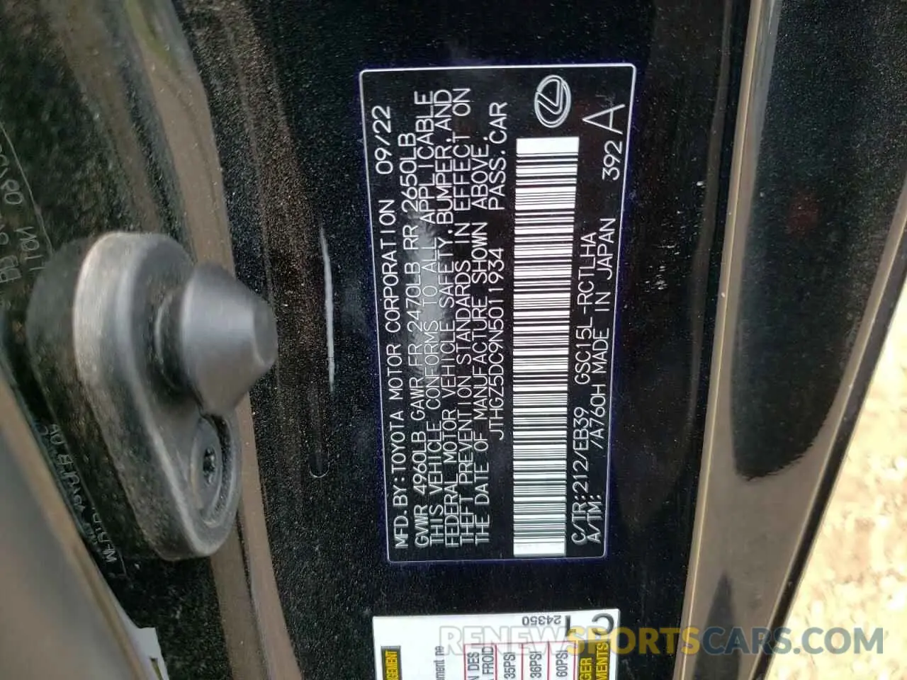 12 Photograph of a damaged car JTHGZ5DC9N5011934 LEXUS RC350 2022