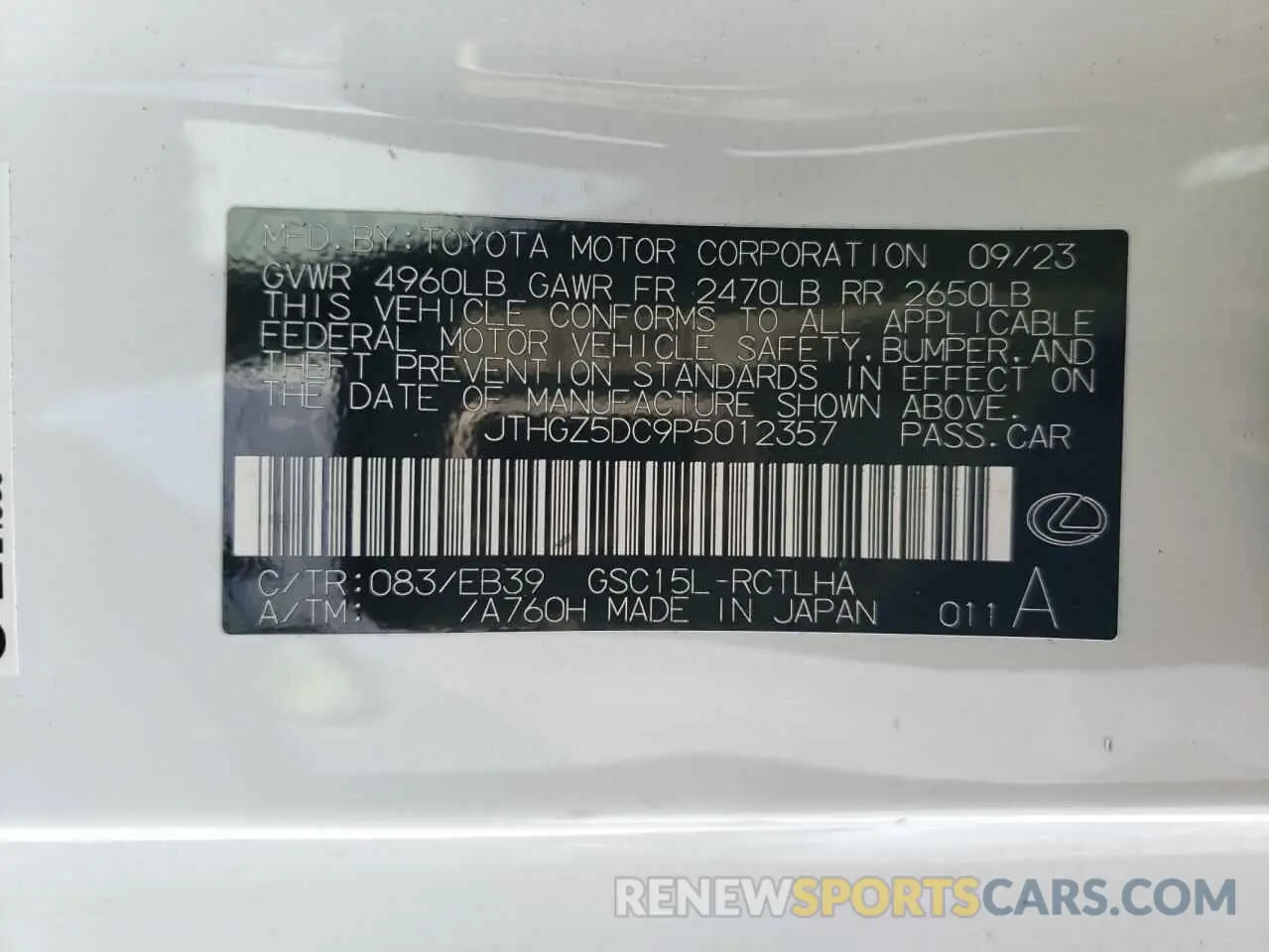 12 Photograph of a damaged car JTHGZ5DC9P5012357 LEXUS RC350 2023
