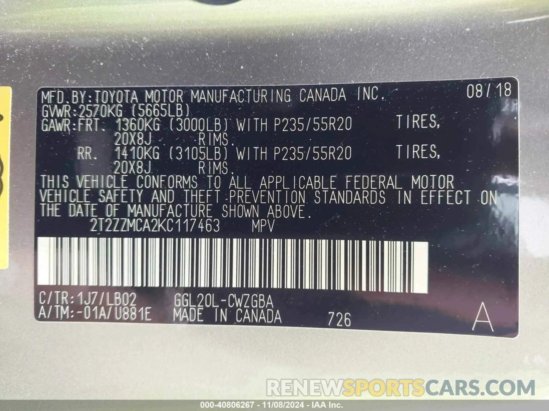 9 Photograph of a damaged car 2T2ZZMCA2KC117463 LEXUS RX 2019