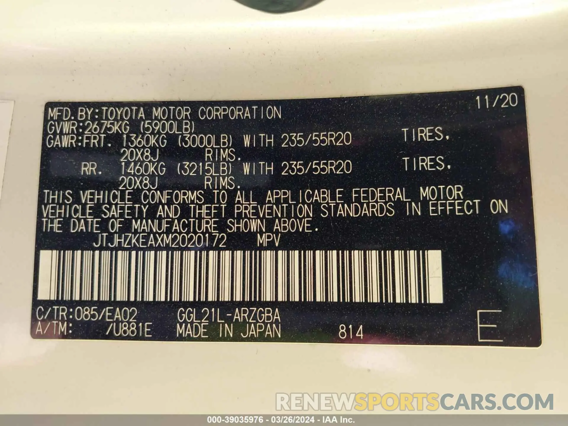 9 Photograph of a damaged car JTJHZKEAXM2020172 LEXUS RX 2021