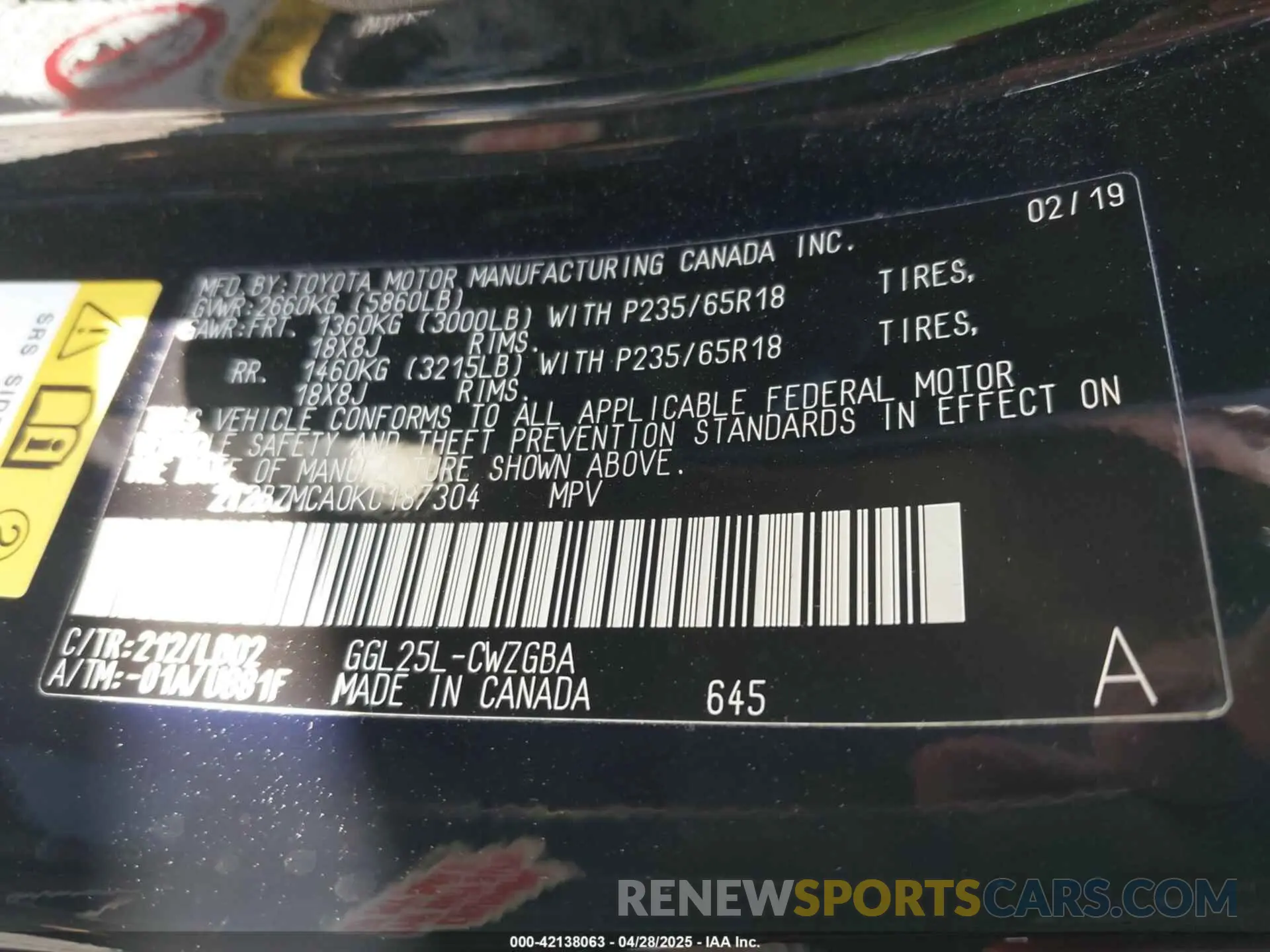 9 Photograph of a damaged car 2T2BZMCA0KC187304 LEXUS RX 350 2019