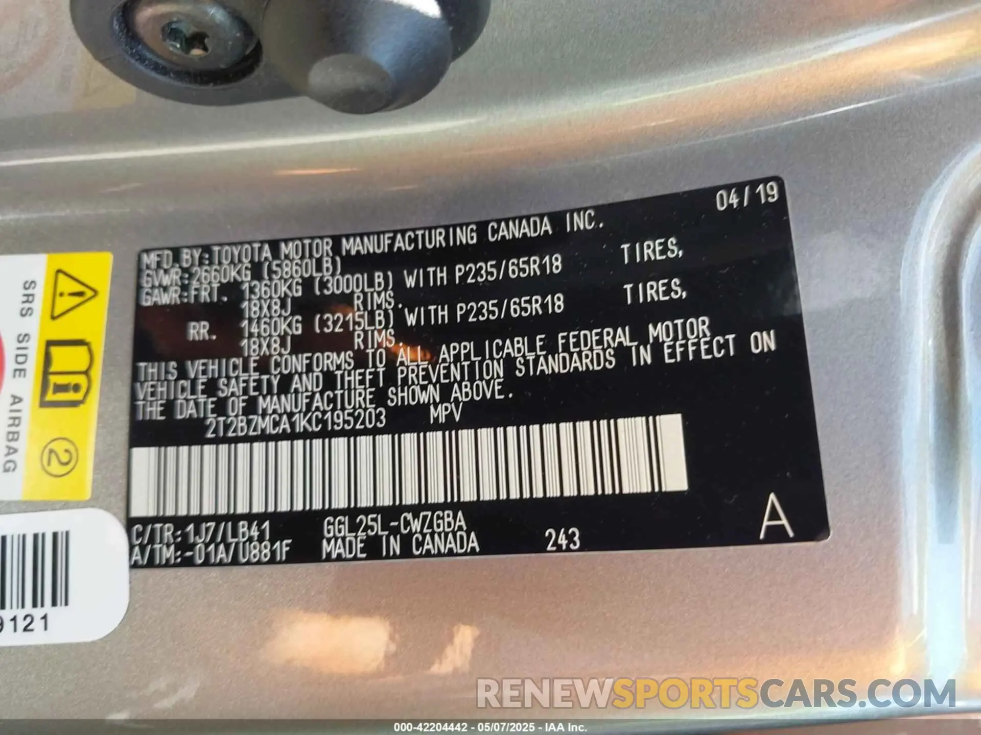 9 Photograph of a damaged car 2T2BZMCA1KC195203 LEXUS RX 350 2019