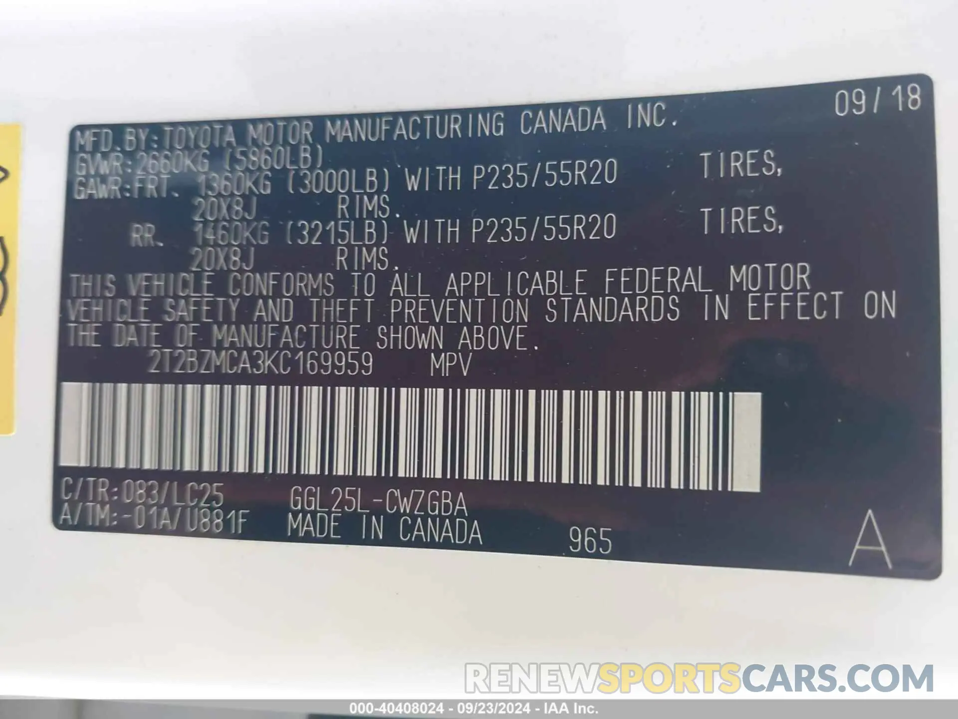 9 Photograph of a damaged car 2T2BZMCA3KC169959 LEXUS RX 350 2019