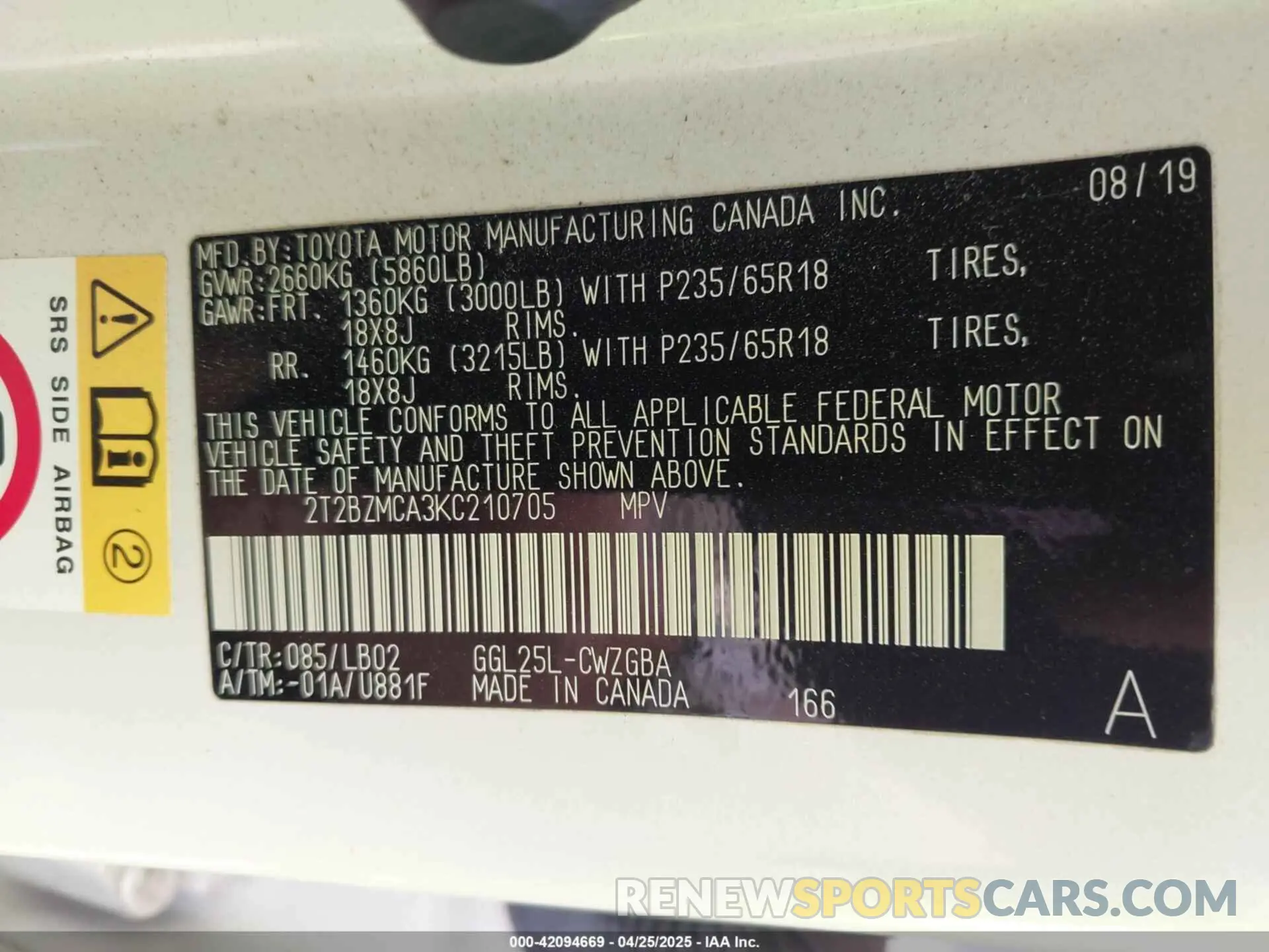 9 Photograph of a damaged car 2T2BZMCA3KC210705 LEXUS RX 350 2019