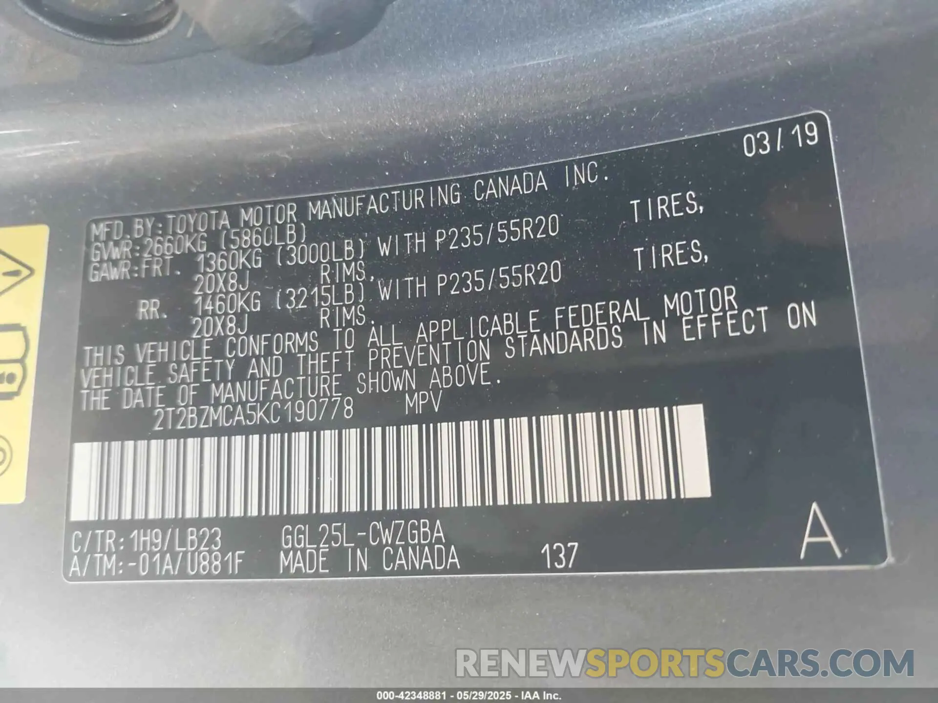 9 Photograph of a damaged car 2T2BZMCA5KC190778 LEXUS RX 350 2019