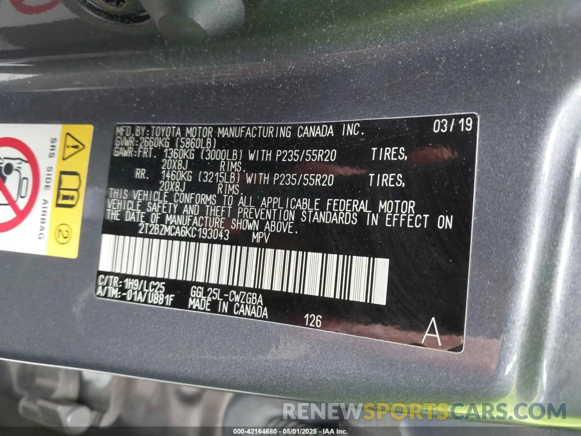 9 Photograph of a damaged car 2T2BZMCA6KC193043 LEXUS RX 350 2019