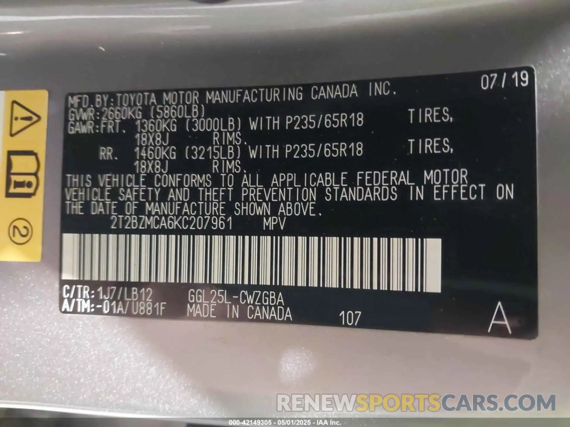 9 Photograph of a damaged car 2T2BZMCA6KC207961 LEXUS RX 350 2019