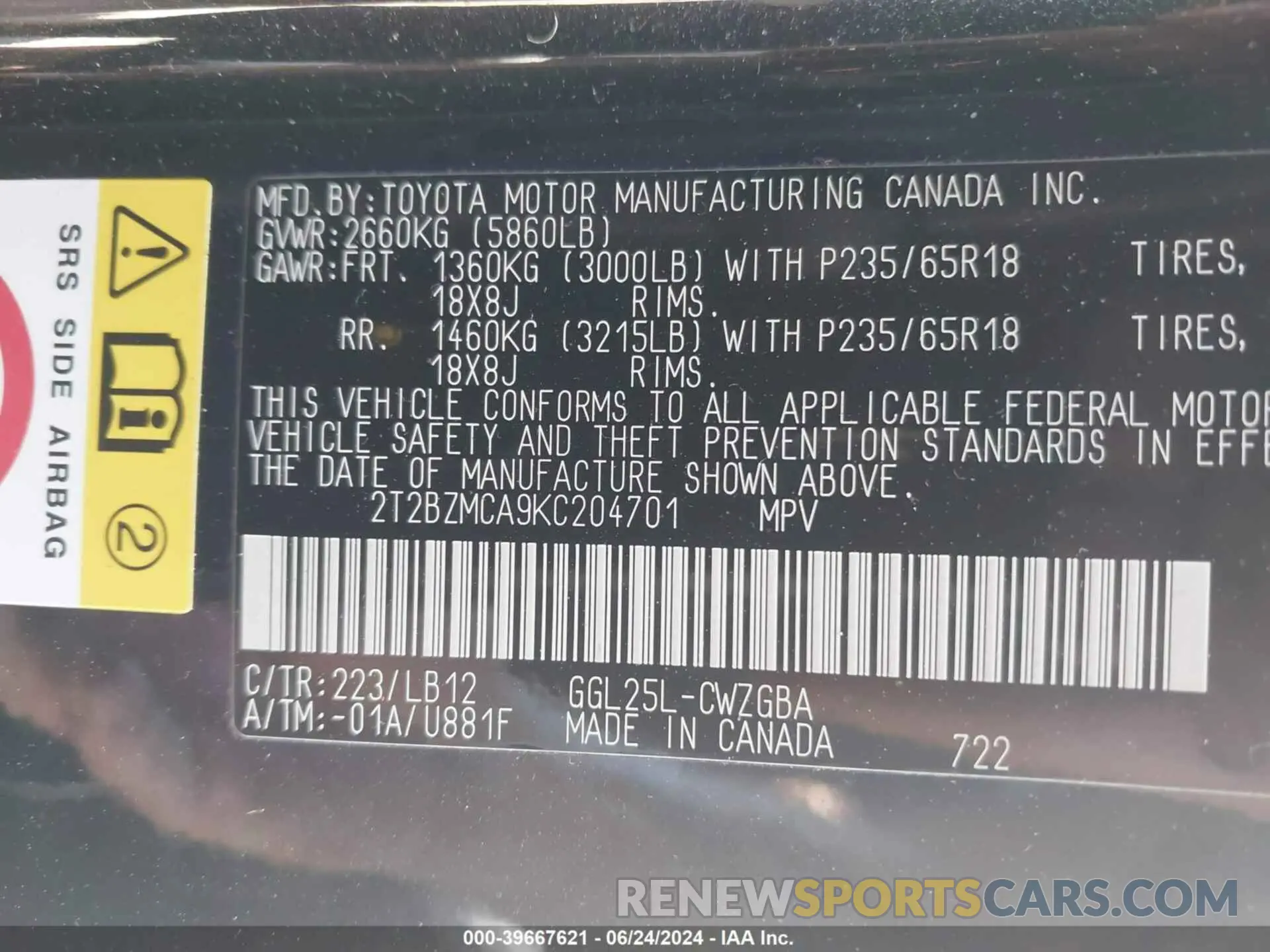 9 Photograph of a damaged car 2T2BZMCA9KC204701 LEXUS RX 350 2019