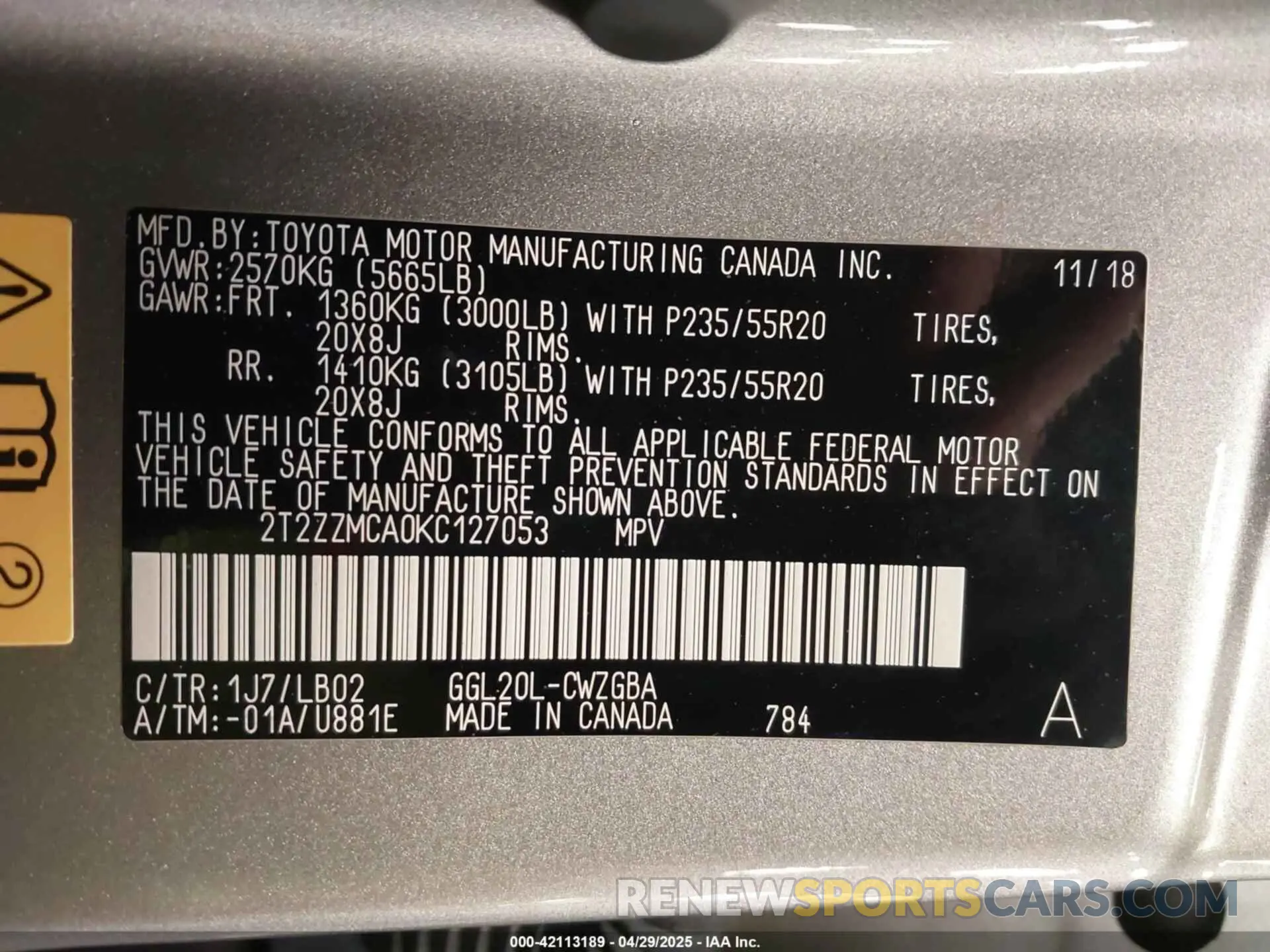 9 Photograph of a damaged car 2T2ZZMCA0KC127053 LEXUS RX 350 2019