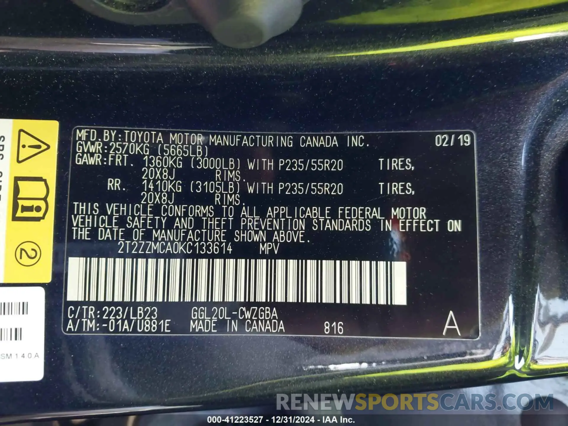 9 Photograph of a damaged car 2T2ZZMCA0KC133614 LEXUS RX 350 2019
