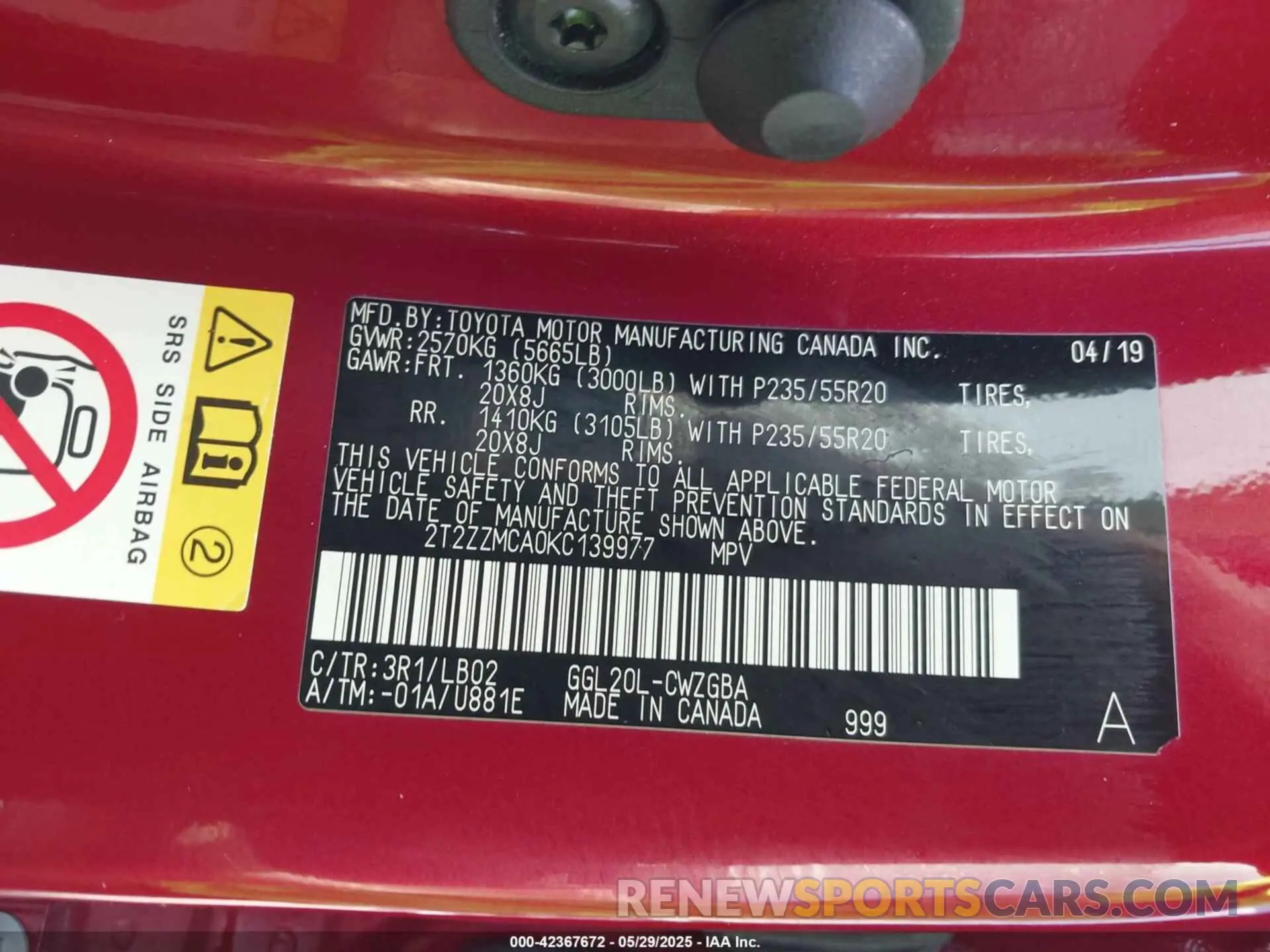 9 Photograph of a damaged car 2T2ZZMCA0KC139977 LEXUS RX 350 2019