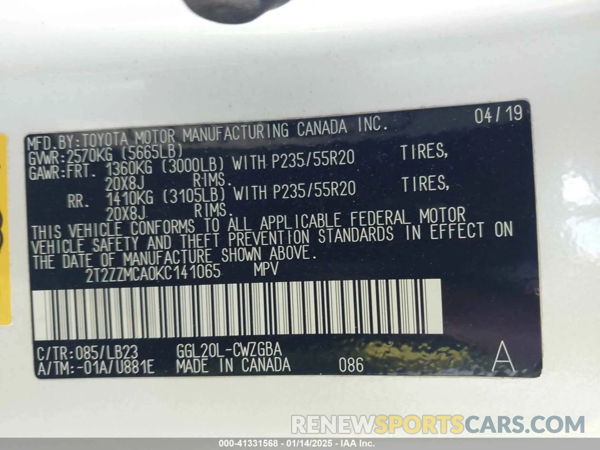 9 Photograph of a damaged car 2T2ZZMCA0KC141065 LEXUS RX 350 2019