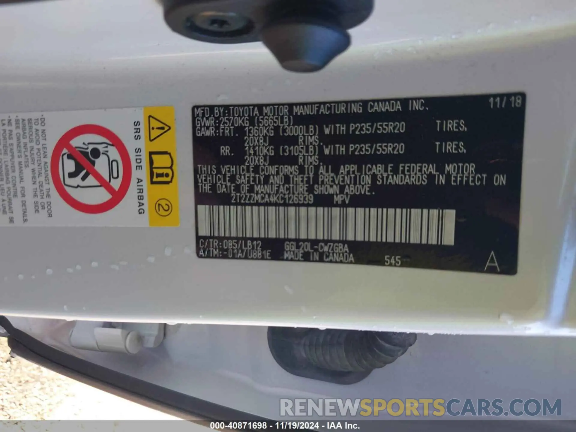 9 Photograph of a damaged car 2T2ZZMCA4KC126939 LEXUS RX 350 2019