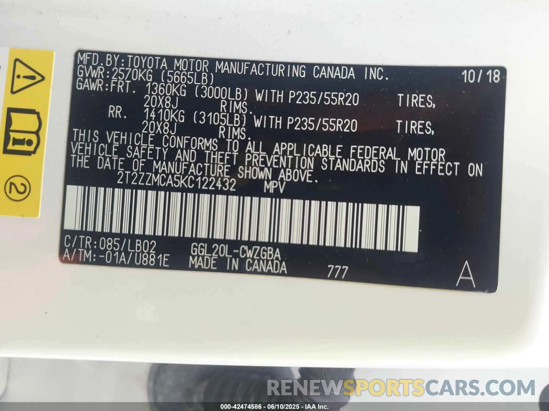 9 Photograph of a damaged car 2T2ZZMCA5KC122432 LEXUS RX 350 2019