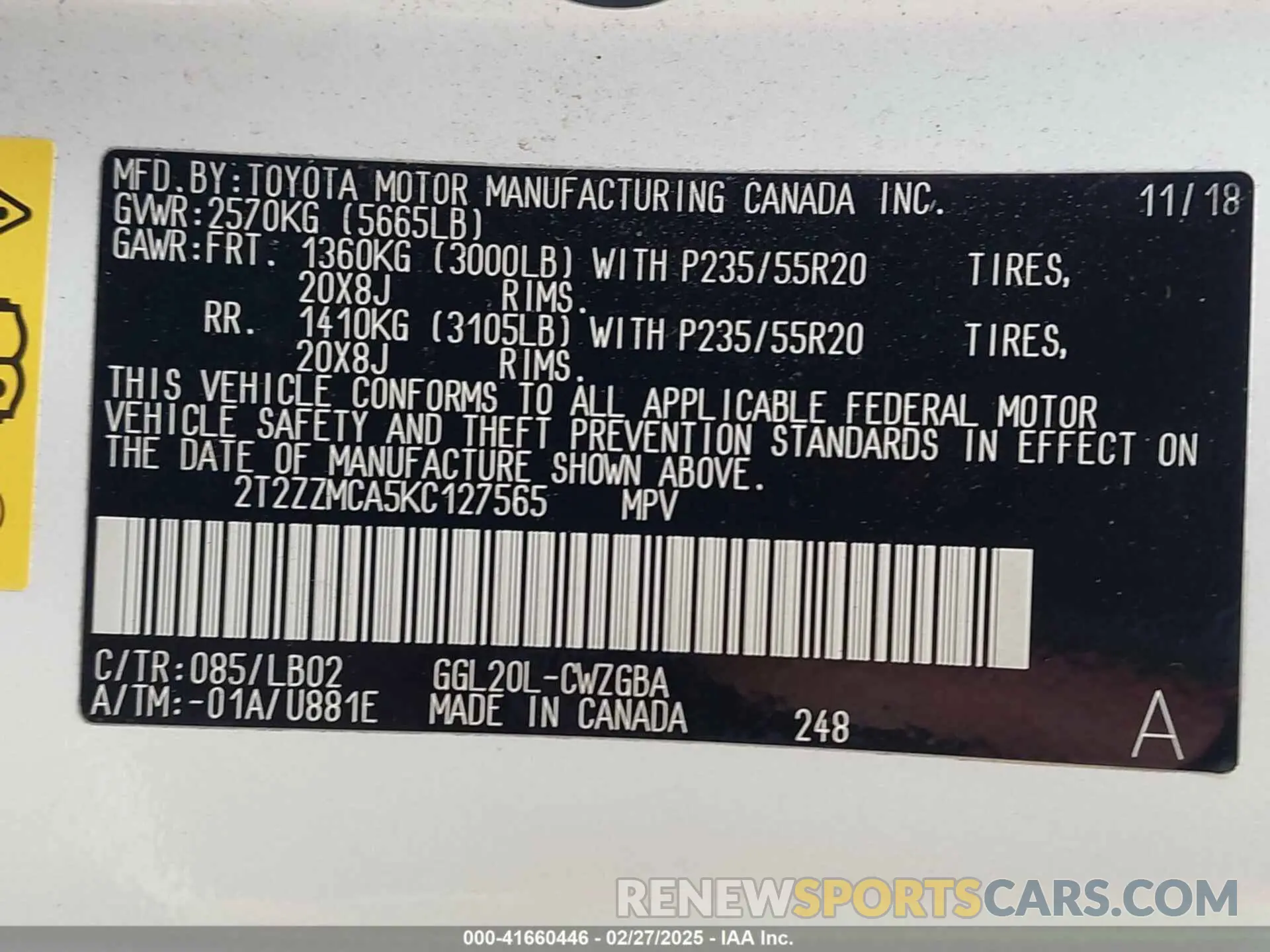 9 Photograph of a damaged car 2T2ZZMCA5KC127565 LEXUS RX 350 2019