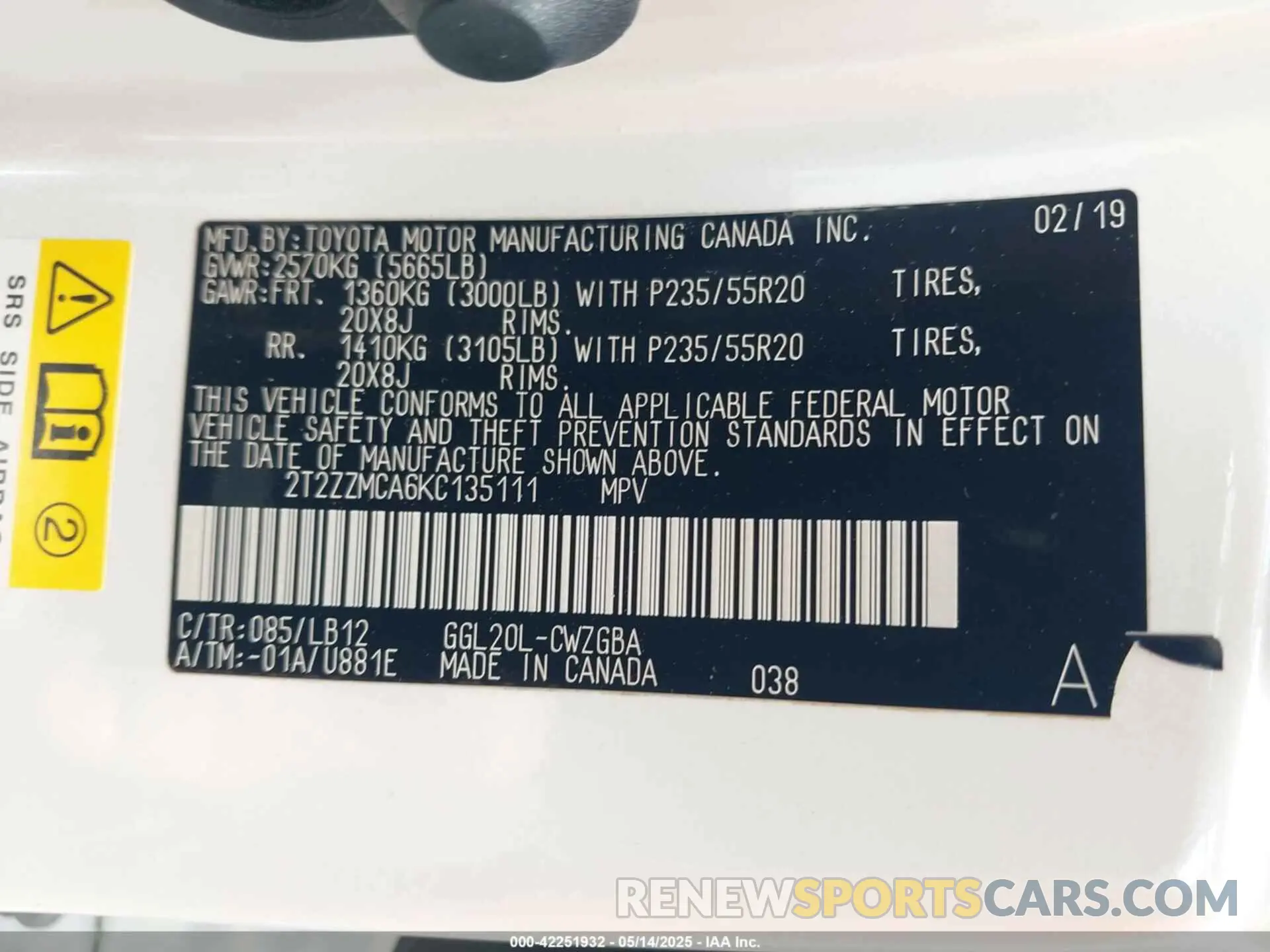9 Photograph of a damaged car 2T2ZZMCA6KC135111 LEXUS RX 350 2019