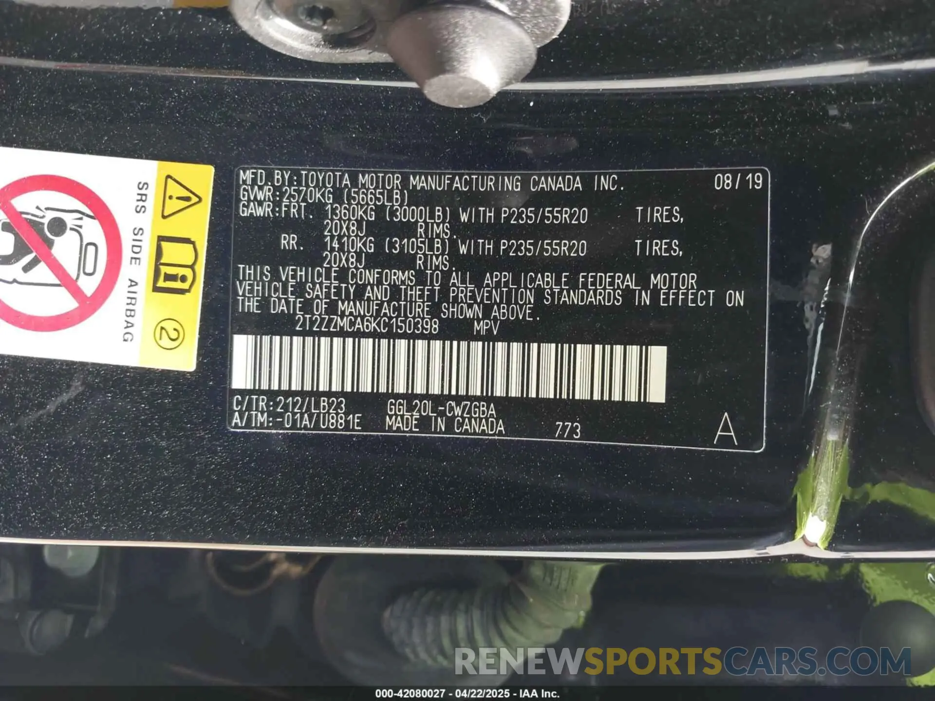 9 Photograph of a damaged car 2T2ZZMCA6KC150398 LEXUS RX 350 2019