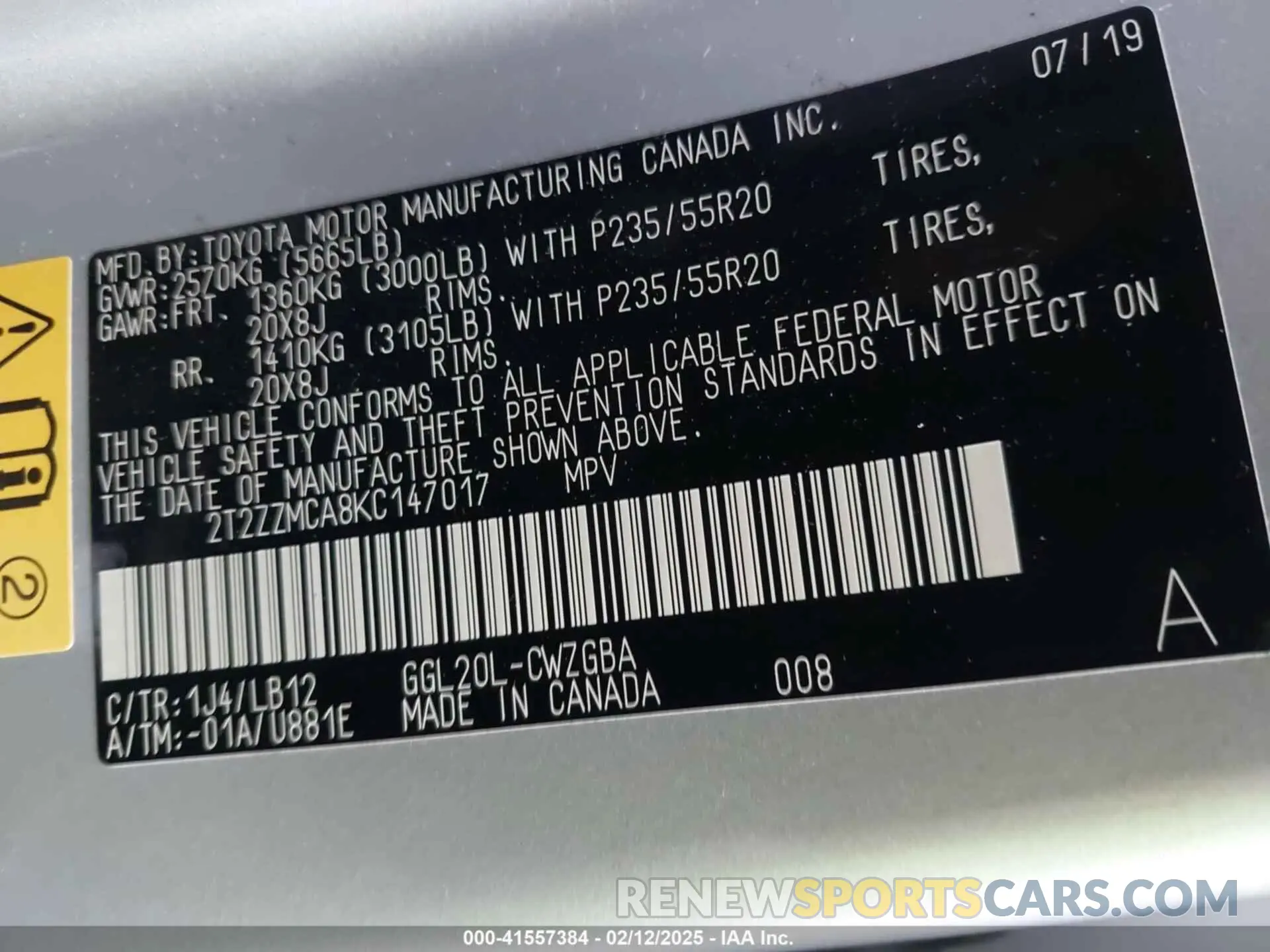 9 Photograph of a damaged car 2T2ZZMCA8KC147017 LEXUS RX 350 2019