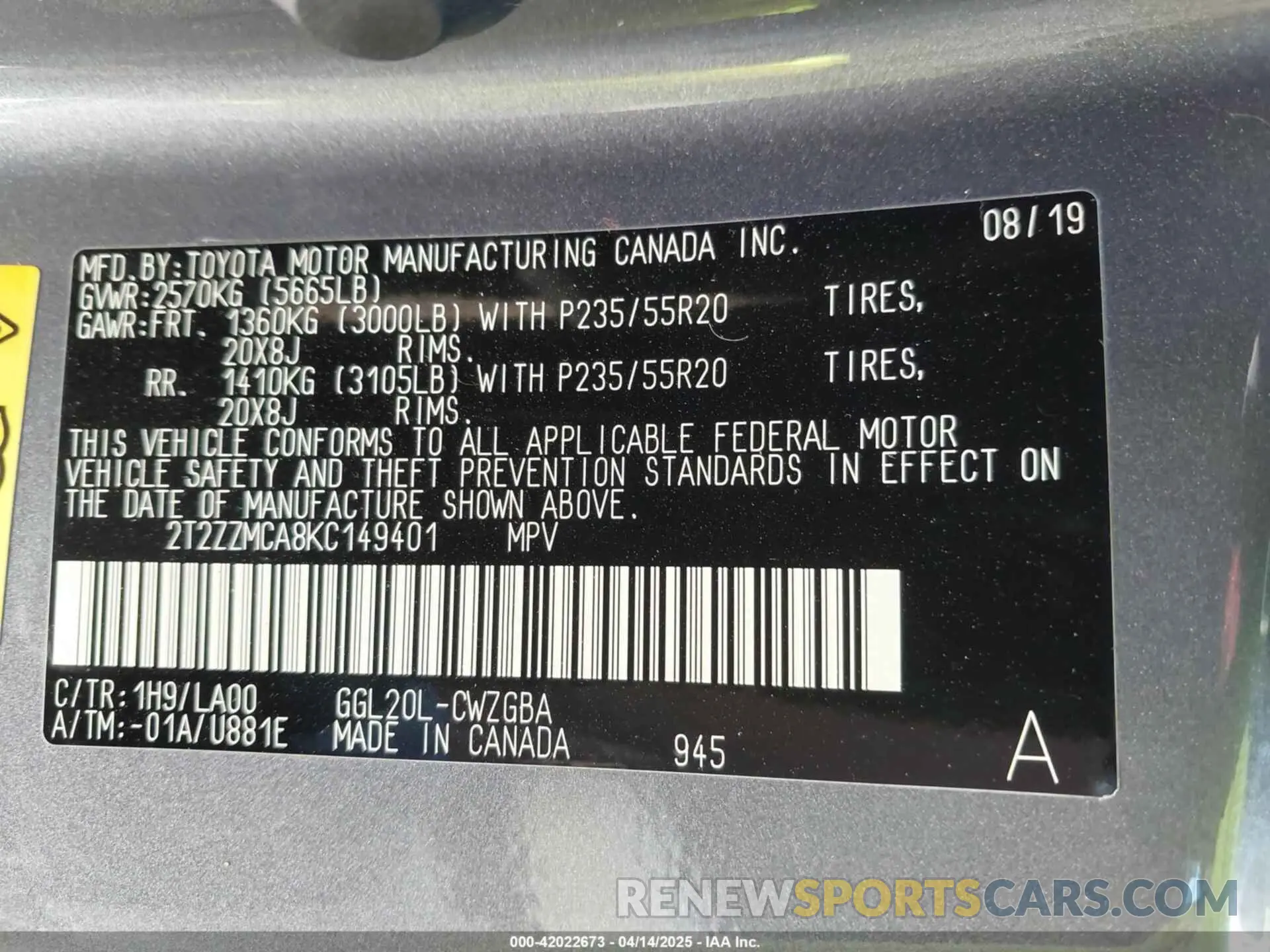 9 Photograph of a damaged car 2T2ZZMCA8KC149401 LEXUS RX 350 2019