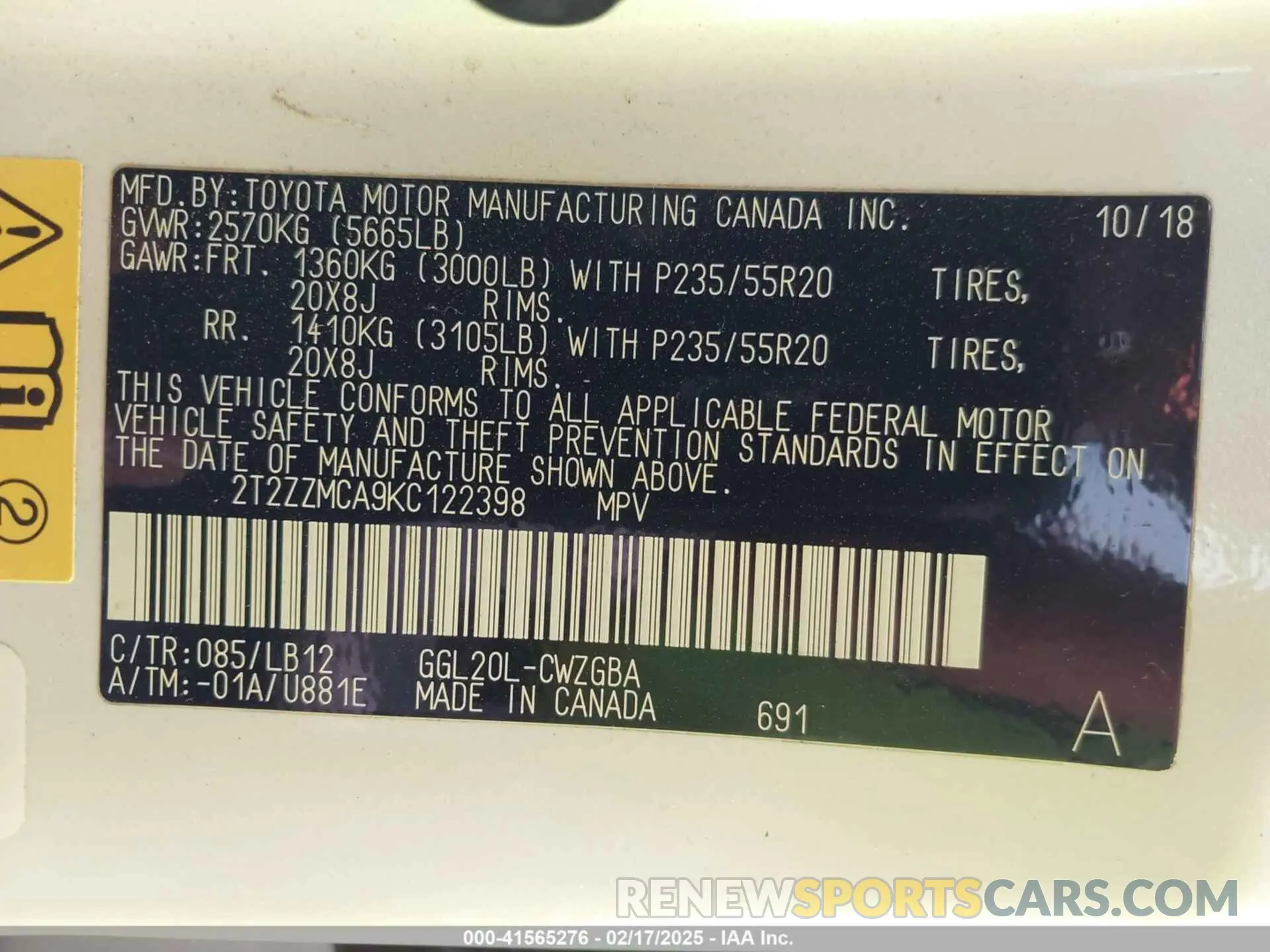 9 Photograph of a damaged car 2T2ZZMCA9KC122398 LEXUS RX 350 2019